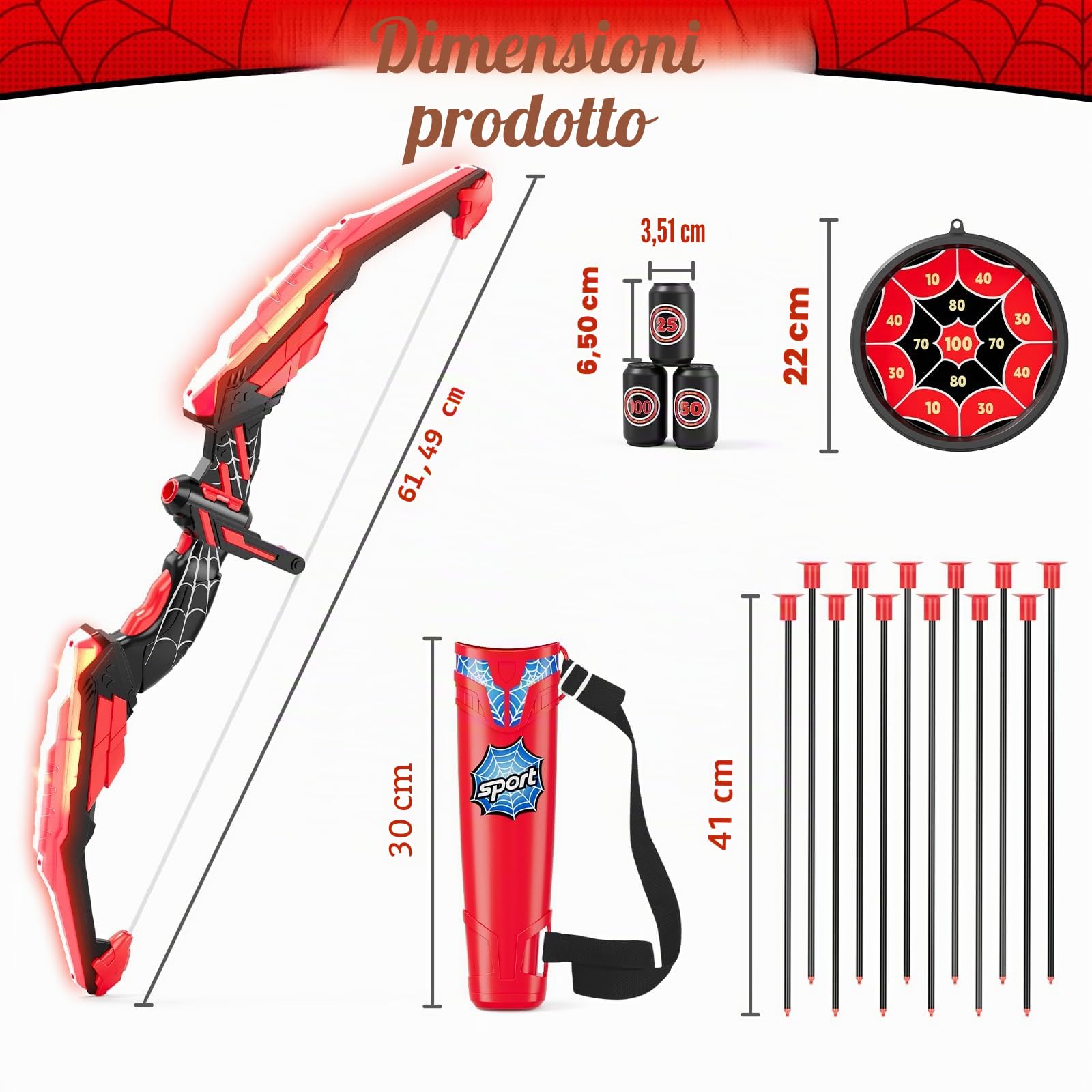HYES Tiro con l'arco Freccia e Arco per Bambini Kit Arco e Freccia Giocattolo con Luci a LED, Frecce a Ventosa, Bersaglio, Frecce e Bersagli di Punteggio, Giocattolo Interno ed Esterno