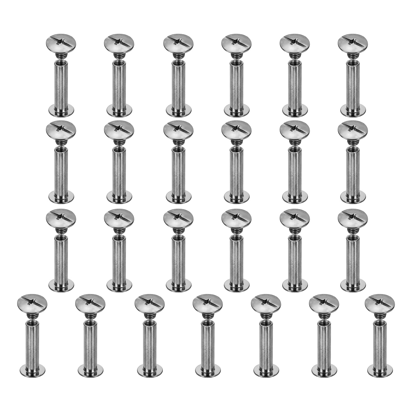 sourcing map 25set Chicago Screw M5x20mm Phillips Nail Rivet Stud Bolts Rivets Binding Post Screw for DIY Craft Leather Belt Bag Bookbinding, Gunmetal