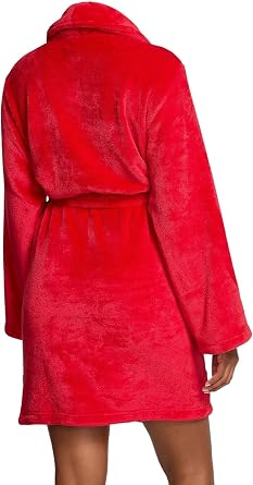 Victoria's Secret Signature Short Cozy Plush Robe Red Belted Wrap with Rhinestone VS Logo New