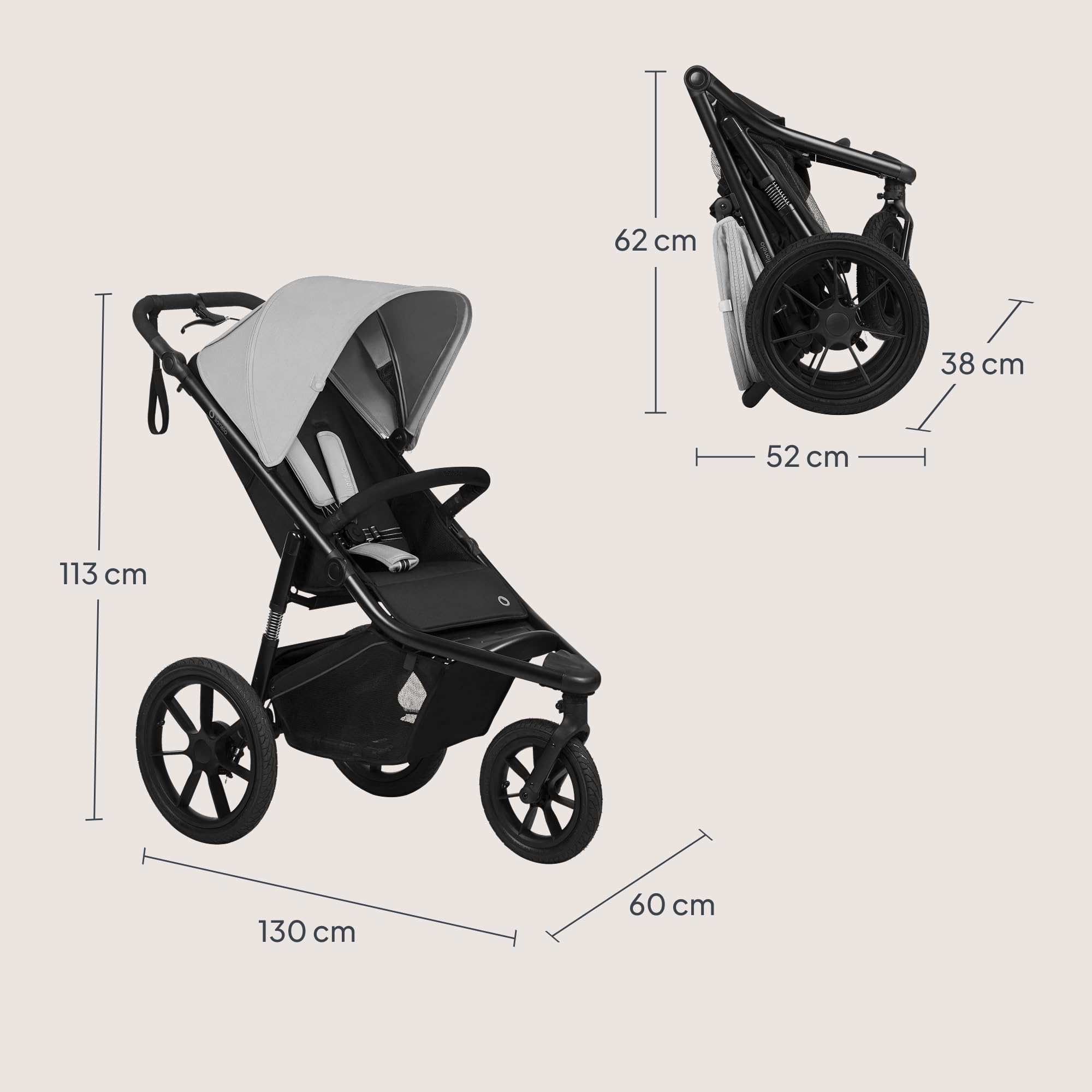 Lionelo Azura Kinderbuggy mit Luftreifen – hohe Federung, stufenlos verstellbare Liegeposition, XXL-Verdeck UPF50+, 5-Punkt-Magnetgurte, kompakt faltbar, inkl. Regenfolie – ab 6 Monaten bis 22 kg