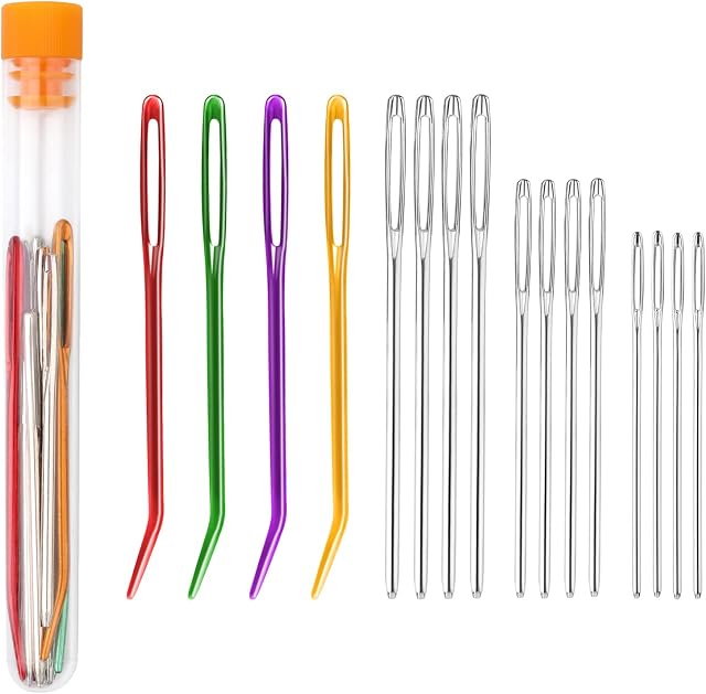 16pcs Large-Eye Blunt Needles, Darning Needle, Stainless Steel Yarn Knitting Needles Sewing Needles Wool Needle Hand Knitting Needles Sewing Knitting Needles for Crochet Projects (2 Styles)