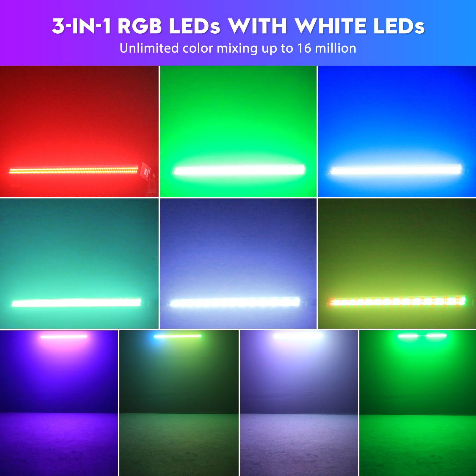 336 Wasserdichtes LED Bar Wallwasher, 120W Discolicht Partylicht Bühnenlicht, RGBW Lichteffekte Strahler Strobe Beleuchtung für DJ Party Outdoor