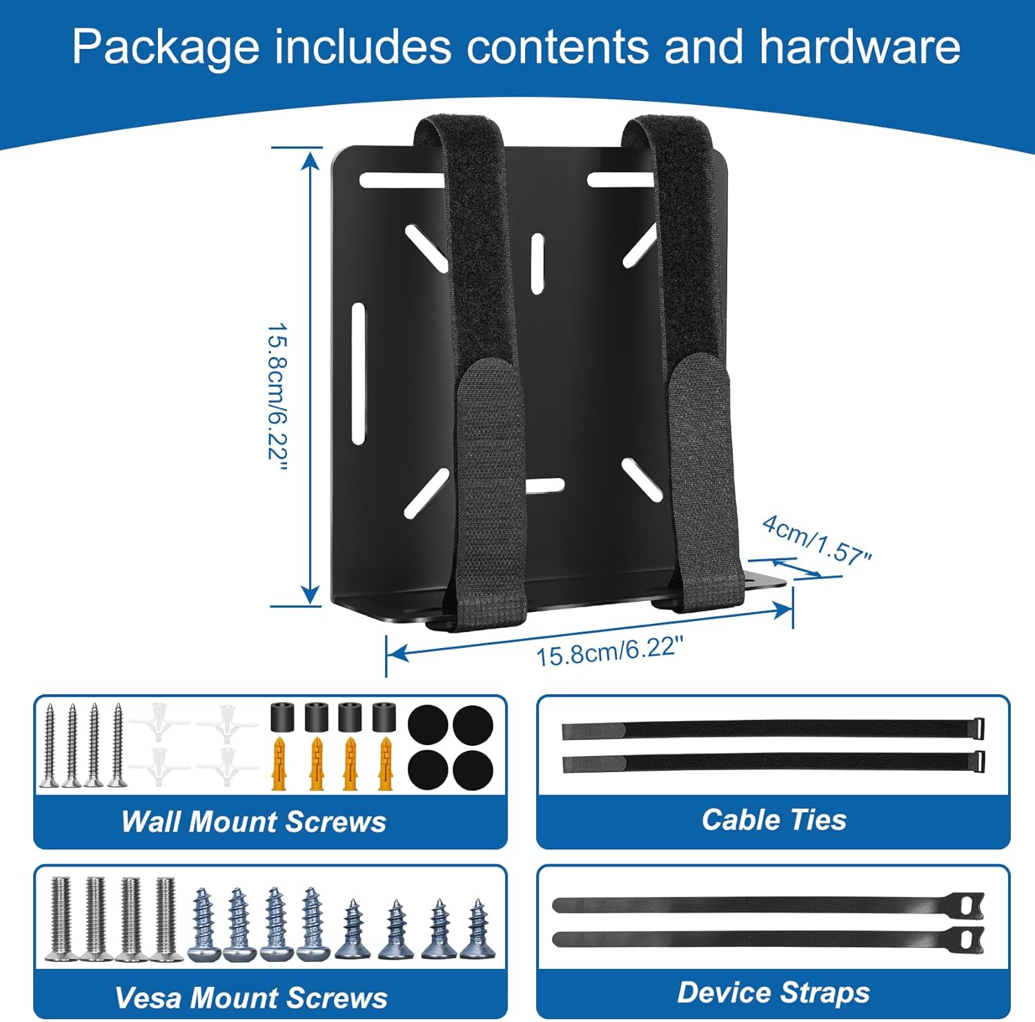 Universal Wall and VESA Mount for Micro PC, UPS Units, WiFi Router, Cable Modem and Other Electronic Devices Adjustable Strap Mount Bracket for Dell Lenovo HP mini pc, Mounted Behind The TV or Monitor