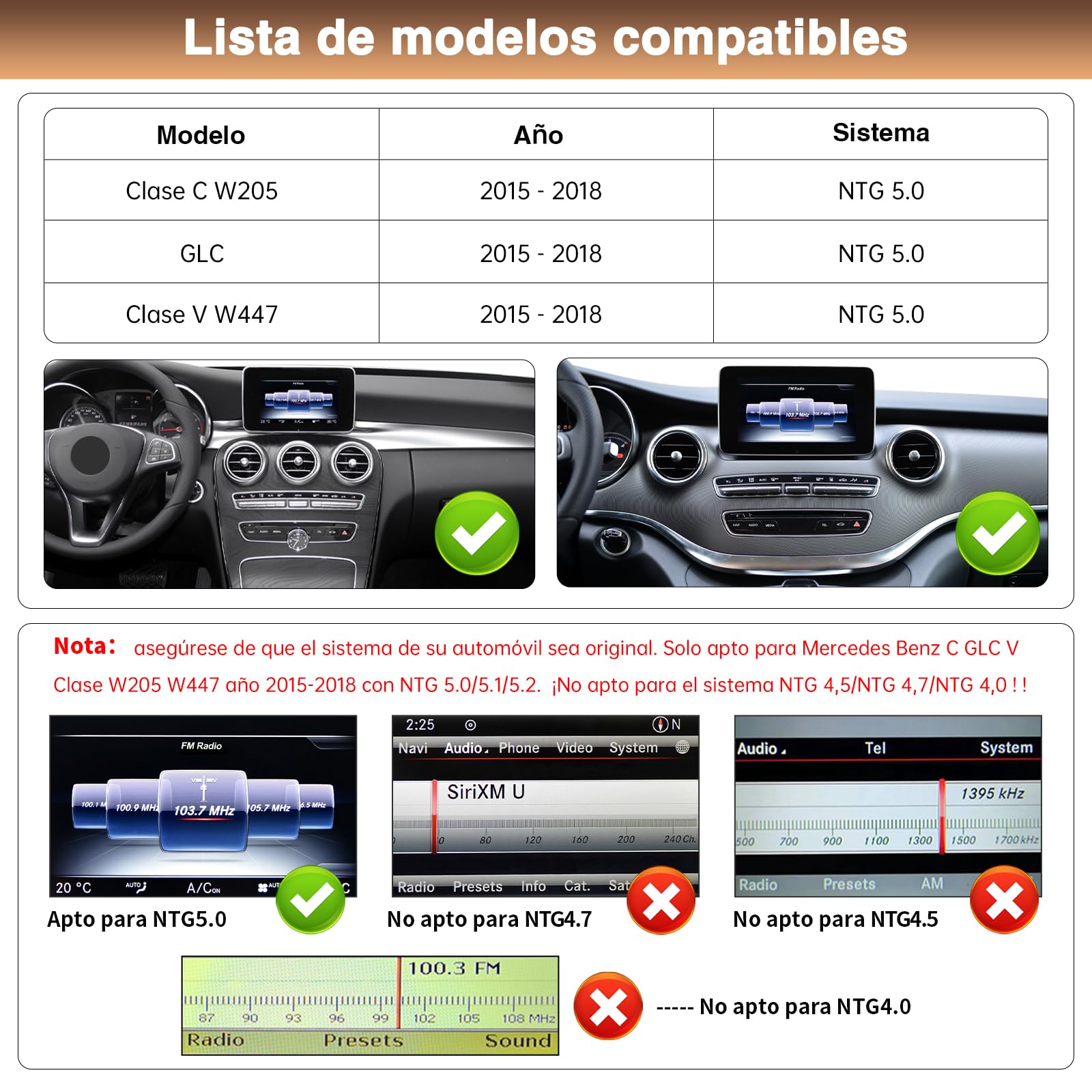 Pantalla táctil inalámbrica Carplay/Android de 12,3" para Mercedes-Benz C GLC V Clase W205 W447 2015-2019 NTG5.0 Receptor de Audio Multimedia estéreo para Coche