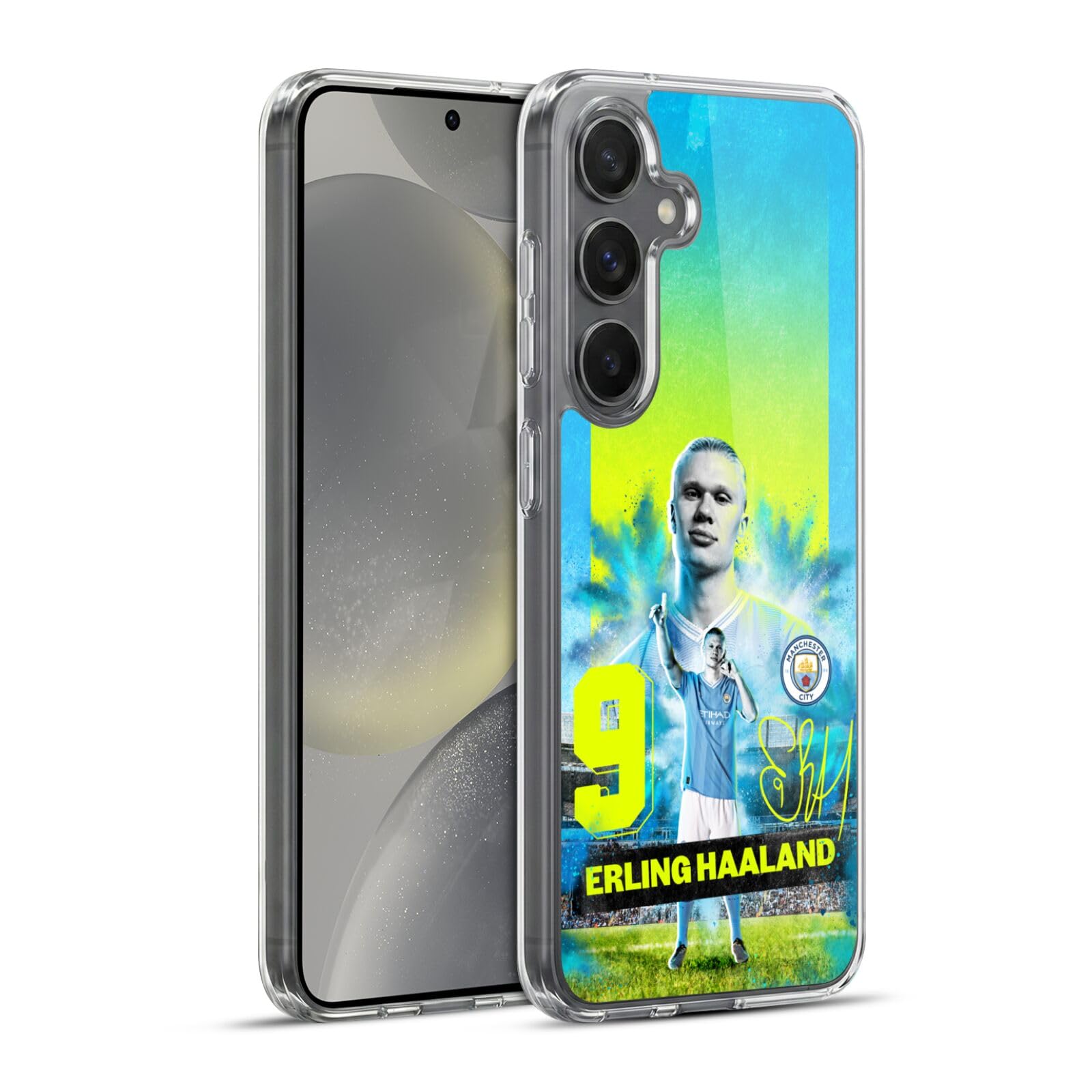 Head Case Designs Officially Licensed Manchester City Man City FC Erling Haaland 2023/24 First Team Gel Case [Military Grade] Compatible with Samsung Galaxy S24+ 5G and Compatible with MagSafe