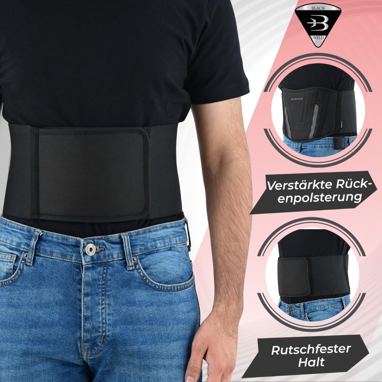 BLACKWILD - Cintura lombare per moto, unisex, colore nero primario stabilizzazione efficace della zona lombare, tiene al caldo i reni