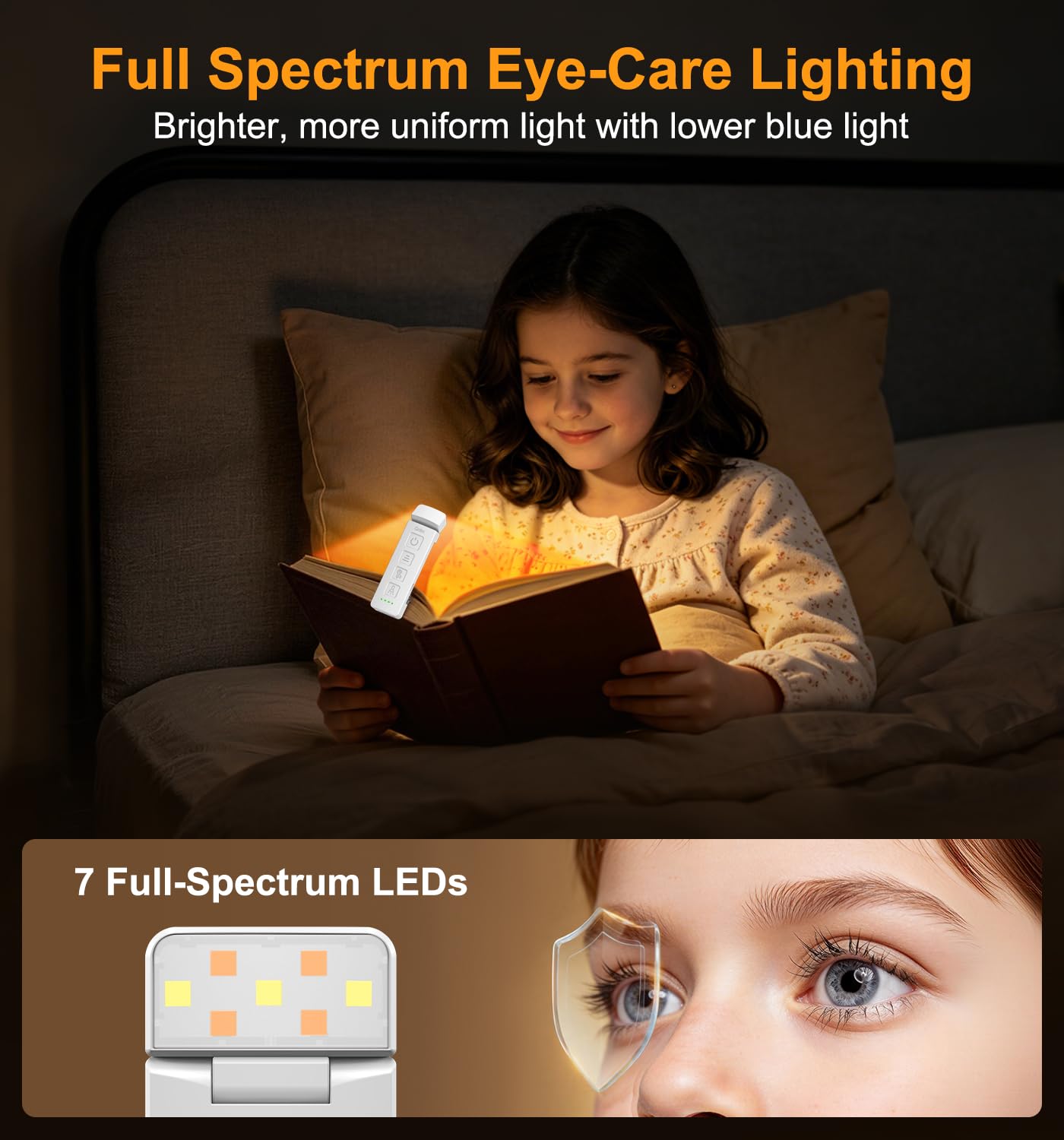 Gritin 2026 Gen 2 Lampka do Czytania i Latarka 8 Pełnospektralna LED | 2 w 1 Akumulator Lampa Książkowa Łóżku, Długa Bateria, 6 Jasności 6 Jasnych Kolory, Płynne Ściemnianie, Biały