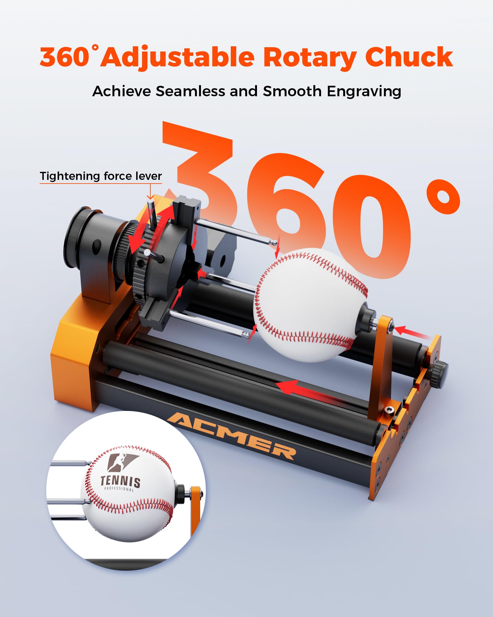 ACMER M4 laserowy wałek obrotowy 360° do osi Y do grawerowania cylindrycznych obiektów, regulowana średnica od 3 do 150 mm, kompatybilny z S2/T1/K1 i większością grawerów laserowych