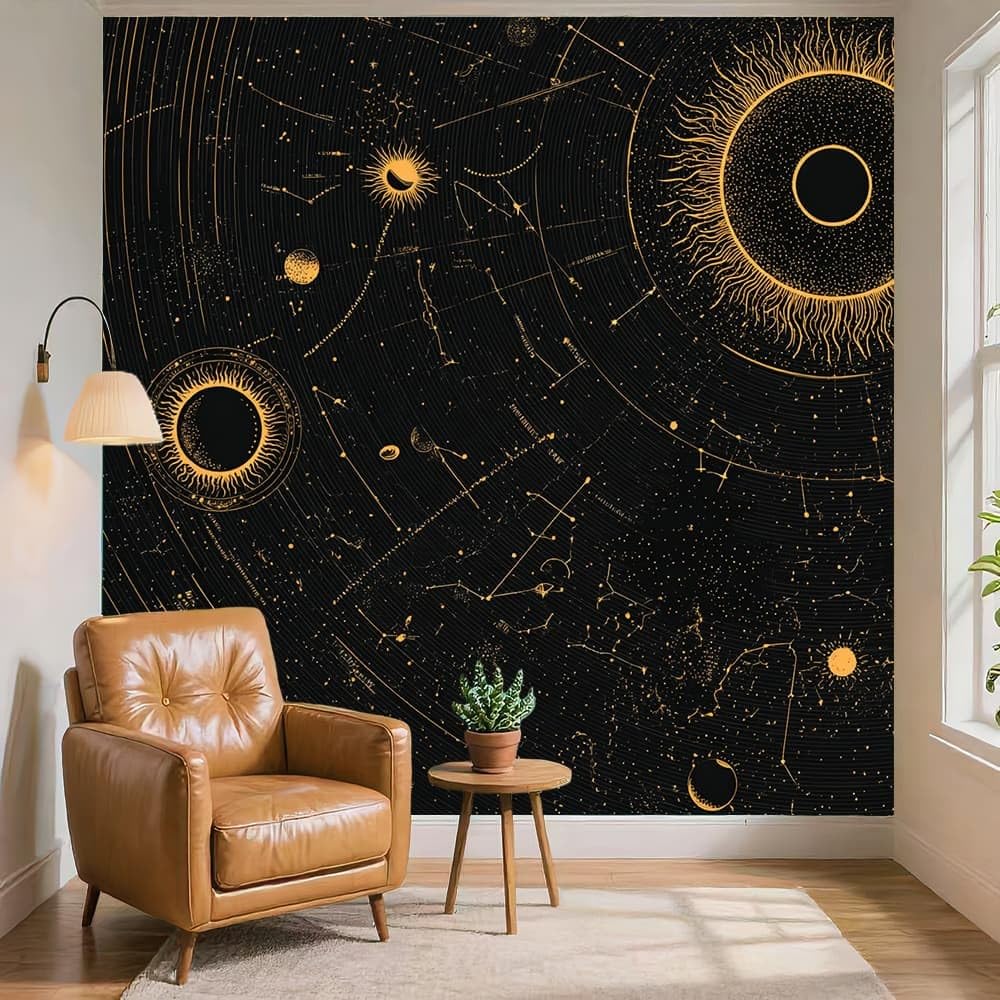 Tapeta z motywem gwiazdy, ruletka, panoramiczny, dekoracja ścienna, 350 x 256 cm, czarna, tapeta ścienna, pyłoszczelna i łatwa w pielęgnacji, do salonu, pokoju dziecięcego, sypialni, fototapeta