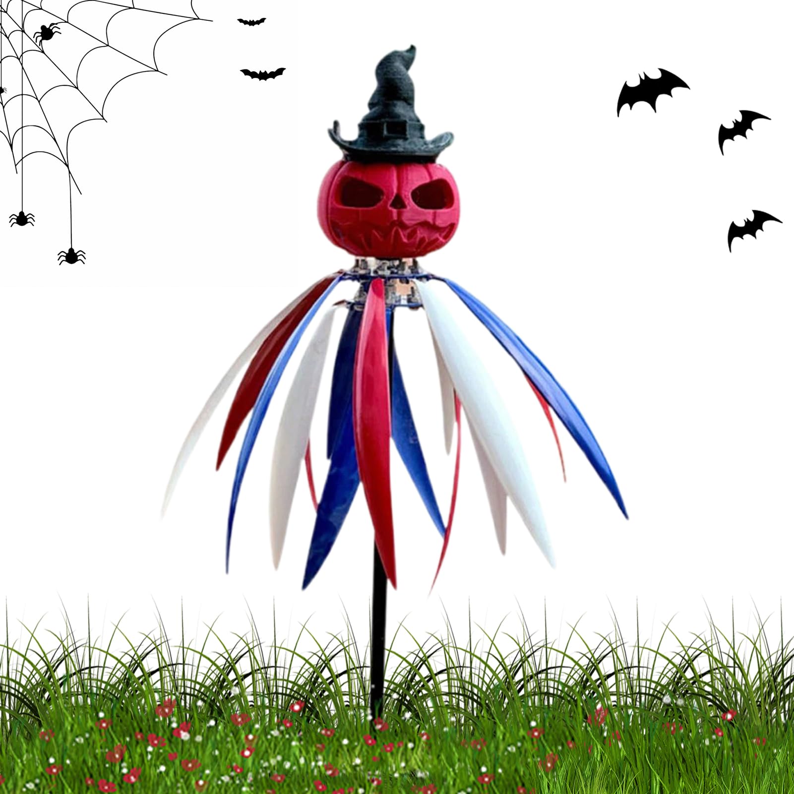 Décoration d'Halloween pour pelouse et éolienne pour cour motif épouvantail citrouille