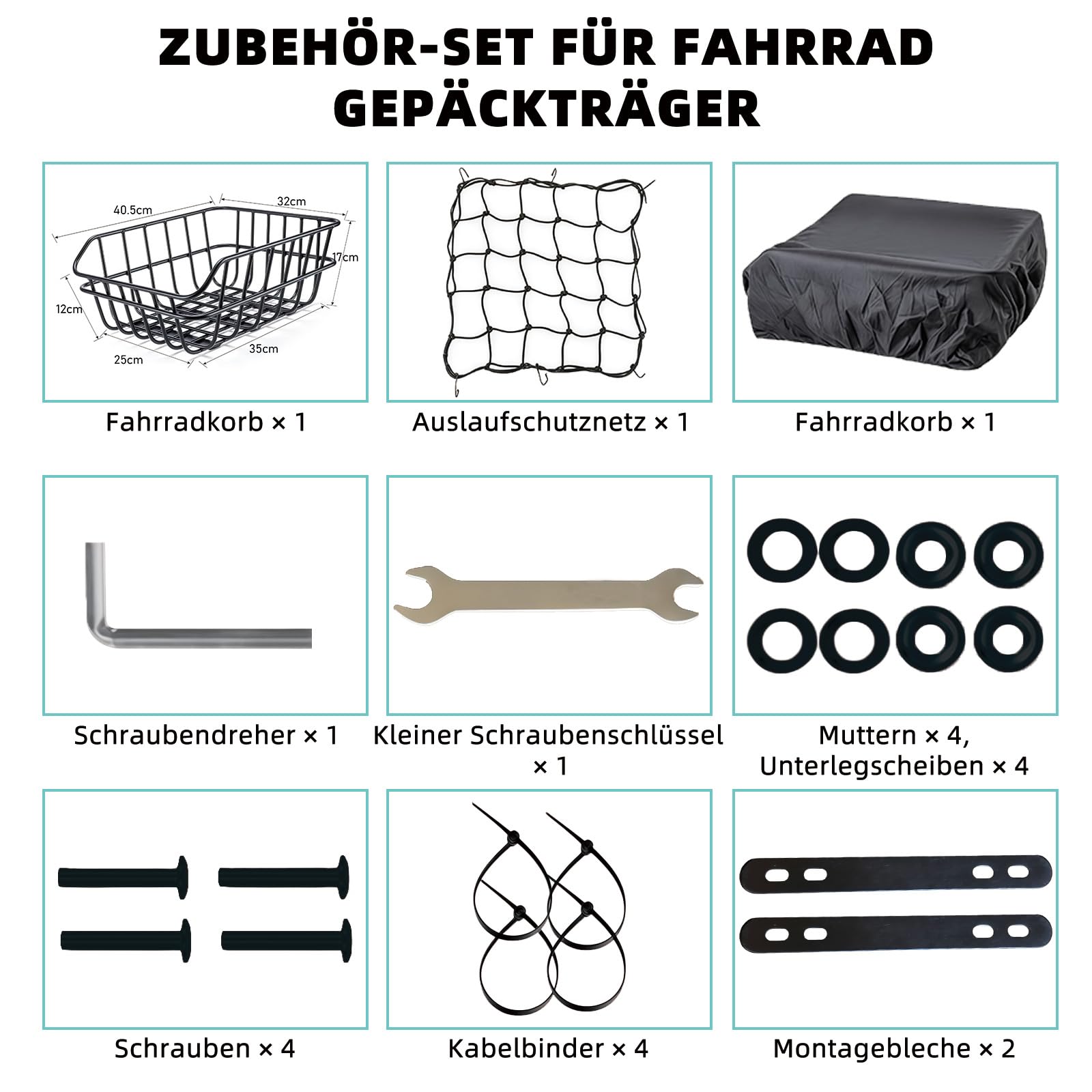 W&H Fahrradkorb Hinten Faltbar, Fahrrad Korb Metall Groß Klappbarer