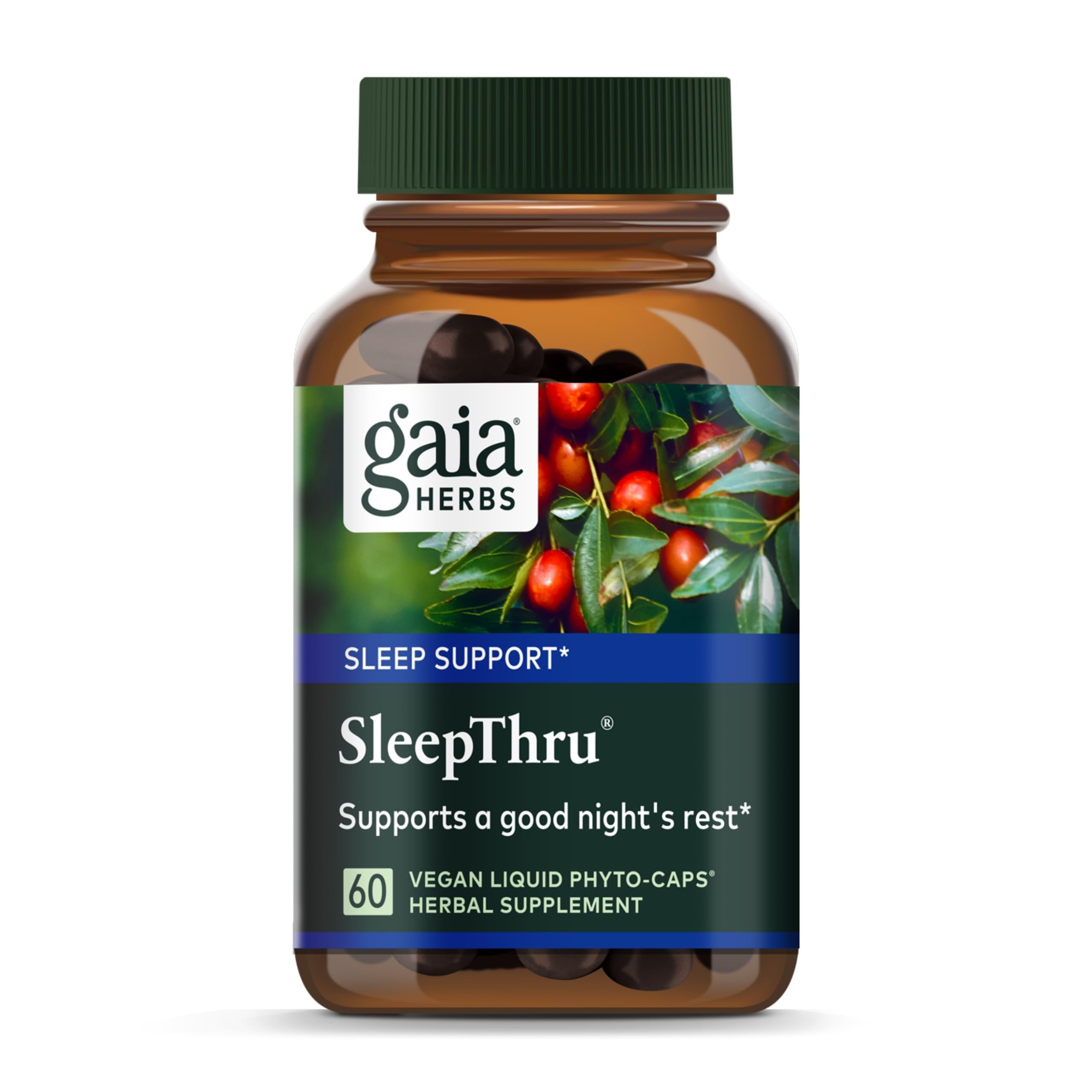 Gaia Herbs SleepThru - Natural Sleep Support Supplement with Organic Ashwagandha Root, Organic Magnolia Bark, Passionflower, and Jujube Date - 60 Vegan Liquid Phyto-Capsules (30-Day Supply)