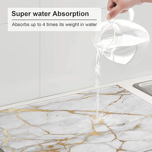 Miniatura 5 de Tapete de café de mármol de goma absorbente para secado de platos para mostrador de cocina, accesorios de barra de café, 16 x 24 pulgadas