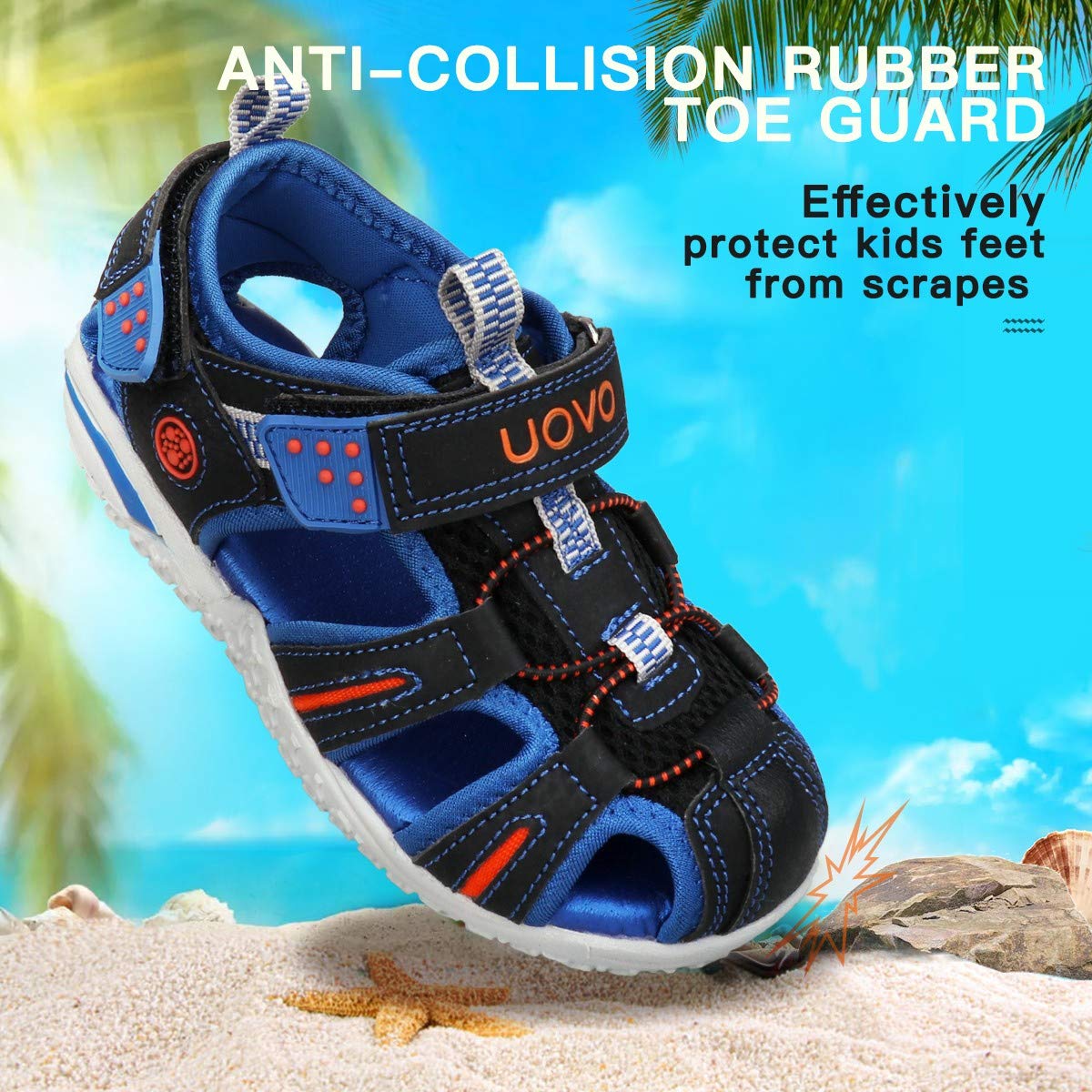 UOVO Sandalias Deportivas para Niños Zapatos de Verano con Superficie Transpirable Suela Antideslizante Cierre de Gancho y Bucle Puntera Protectora Tallas 24-38