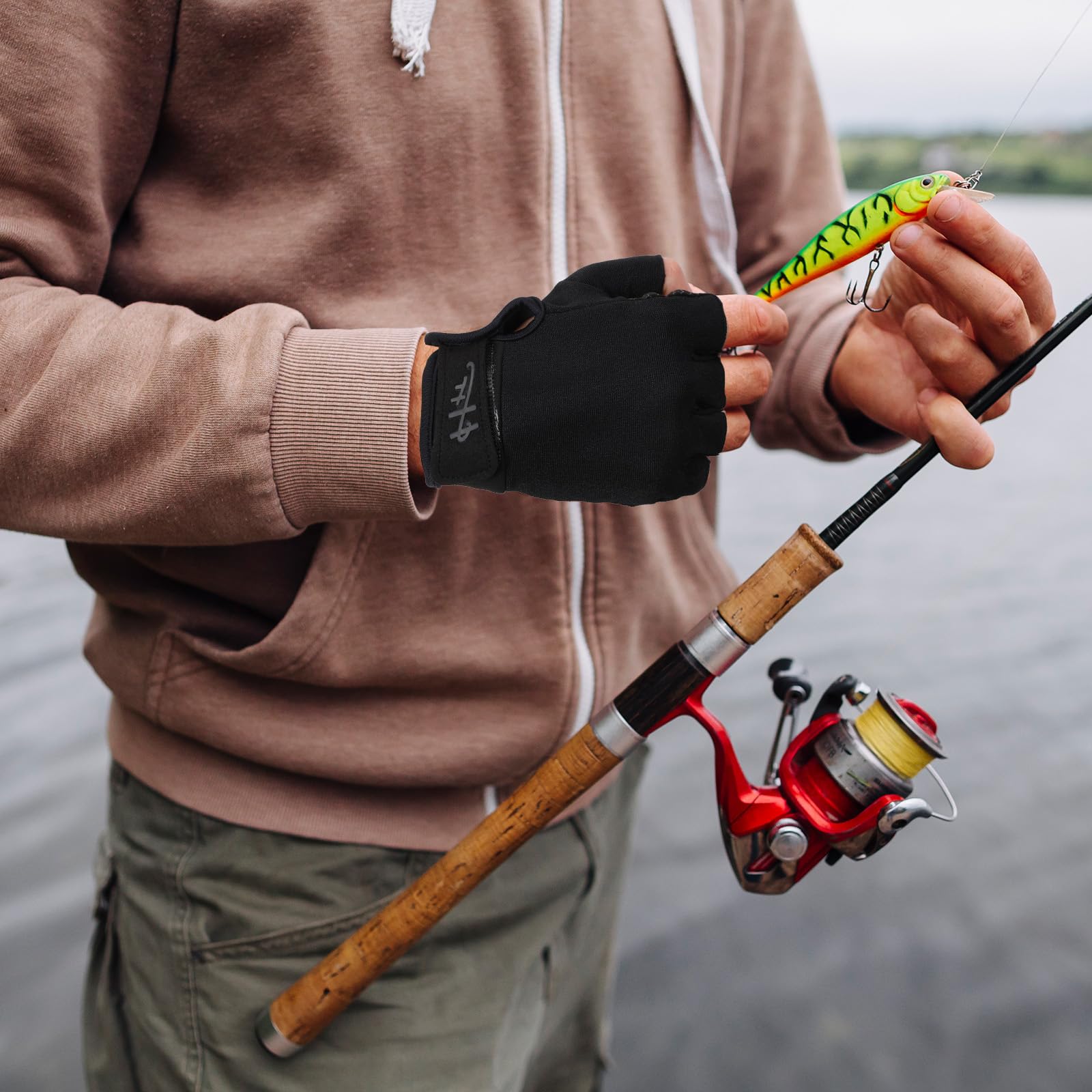 Guanti Da Pesca Senza Dita Uomo E Donna | Mezzo Dito In Neoprene Con Palmo In Silicone Antiscivolo, Sport Acquatici, Vela, Kayak, Palestra, Taglia L (Nero)