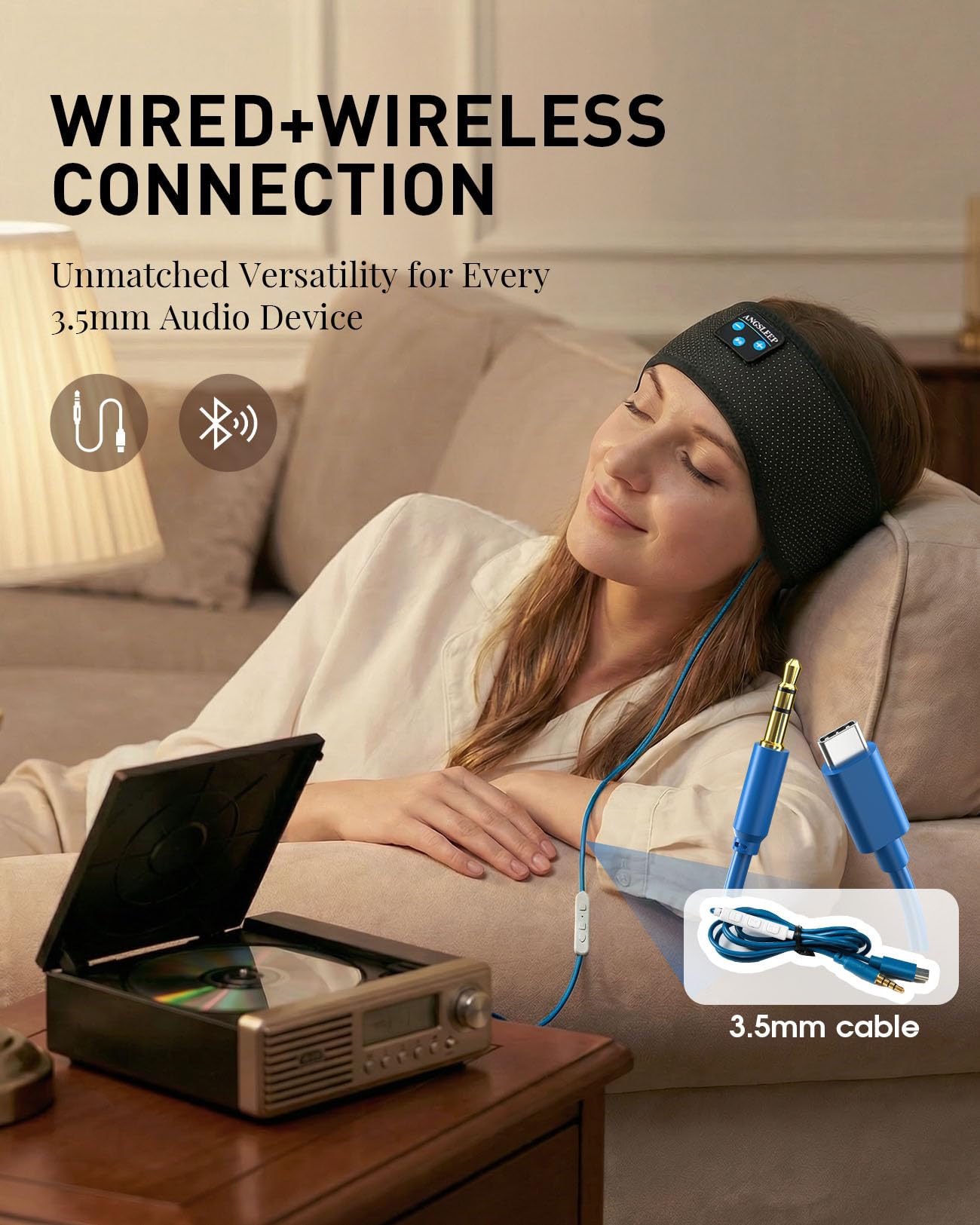 Casque de sommeil Bluetooth 5.4 sans fil avec haut-parleurs stéréo ultra fins pour les personnes dormant sur le côté, résistant à la transpiration et doux, bandeau de sport pour la course à