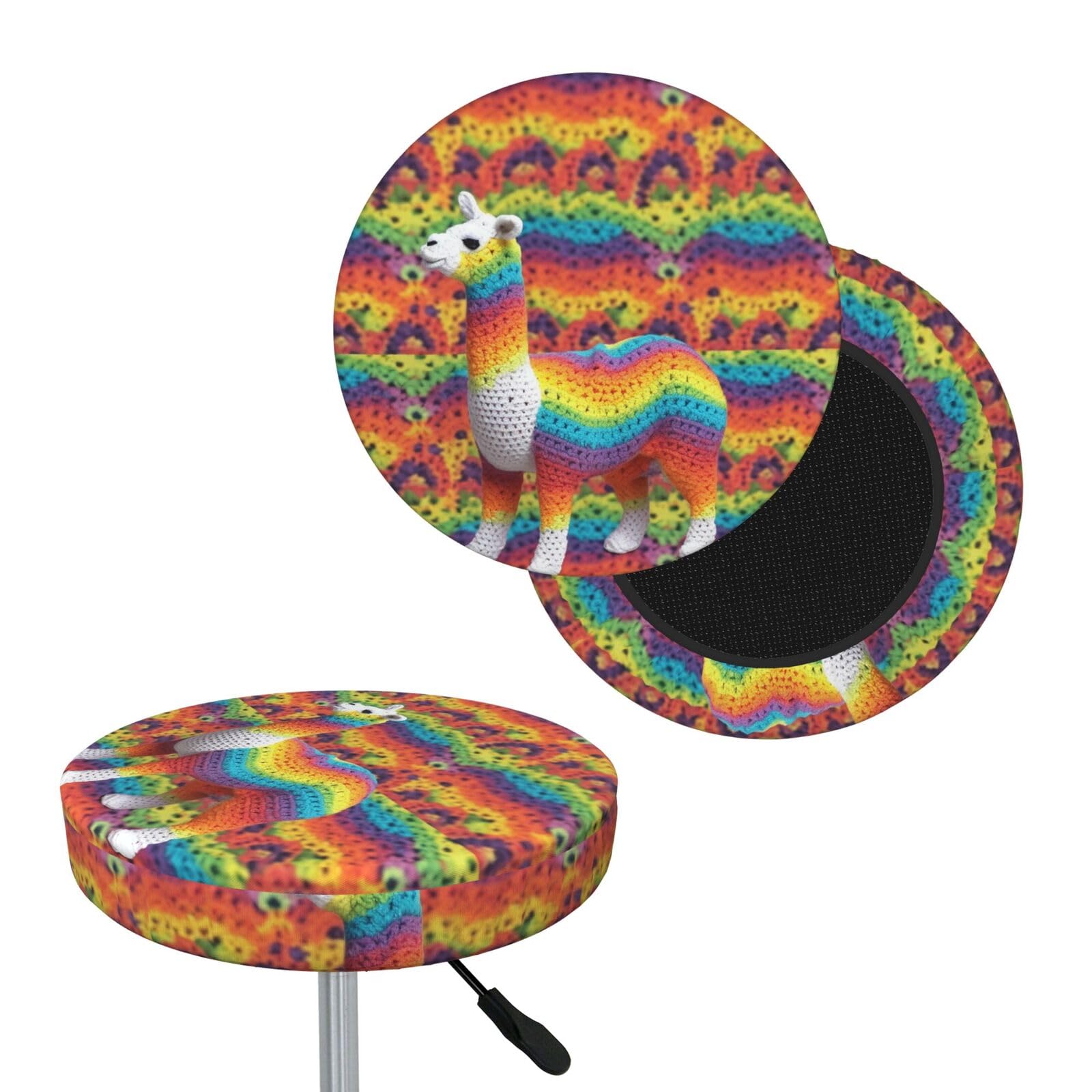 NONHAI Rainbow Camel Pattern Bar Stool Cover Round Elastic Stool Cushion Covers Dustproof Bar Chair Cover Washable Stool Cushion Slipcover Stretch Stool Seat Covers for 12-14 Inch Chair