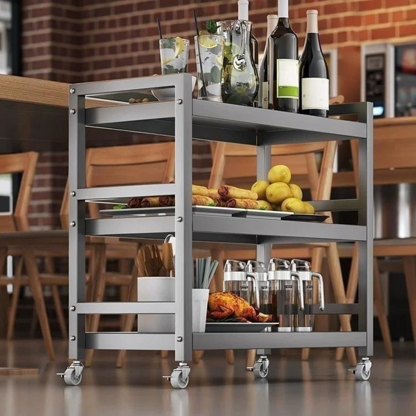Magazzinaggio Carrello mobile for la preparazione degli alimenti, ripiano for servire con rotelle, for organizzare i contorni del ristorante(Grande)