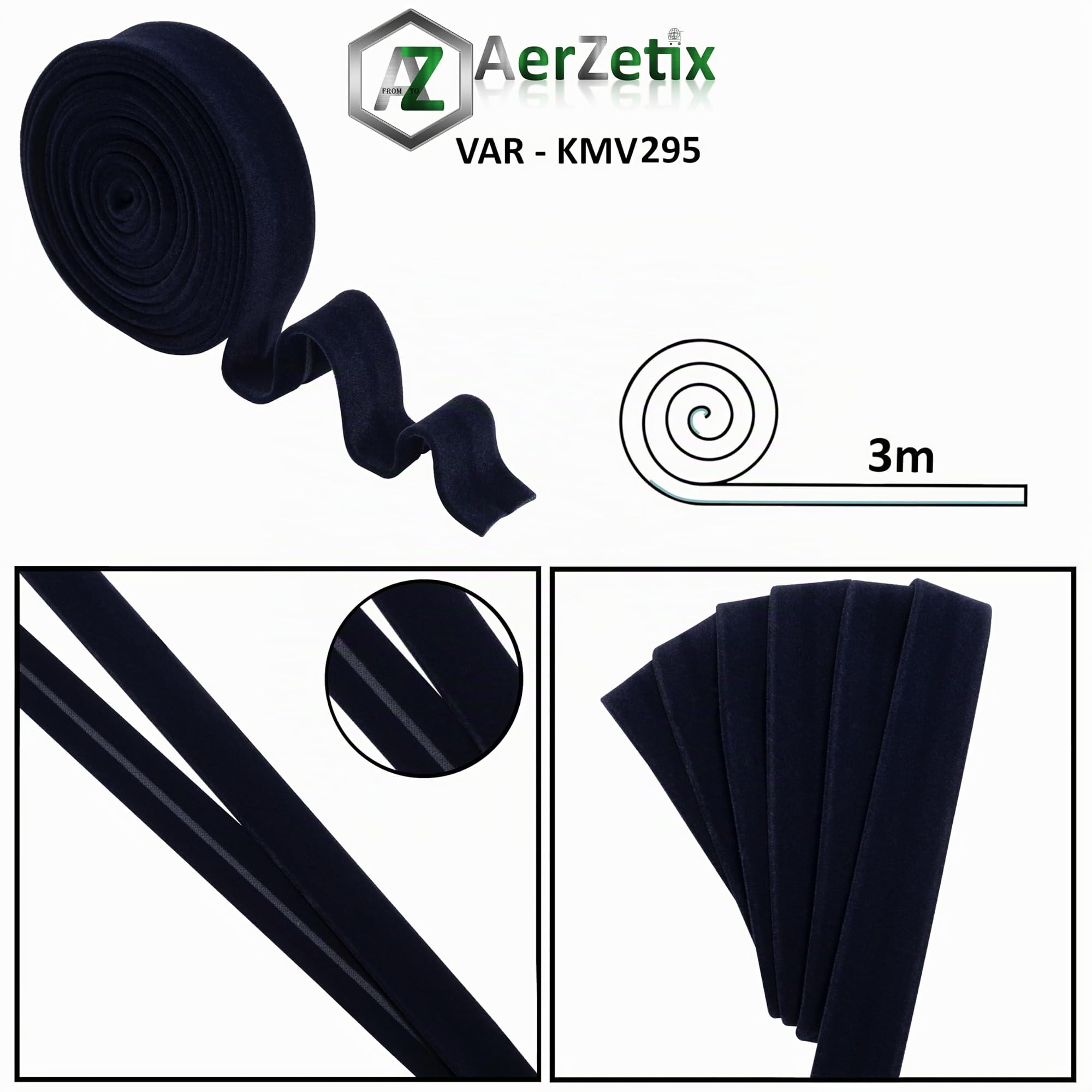 Aerzetix - C71939 - Nastro sbieco in Velluto 3 Metri x 18mm - in Viscosa 39% Cotone 32% e Poliammide 29% - Colore Blu Scuro - Cucito Tessuto
