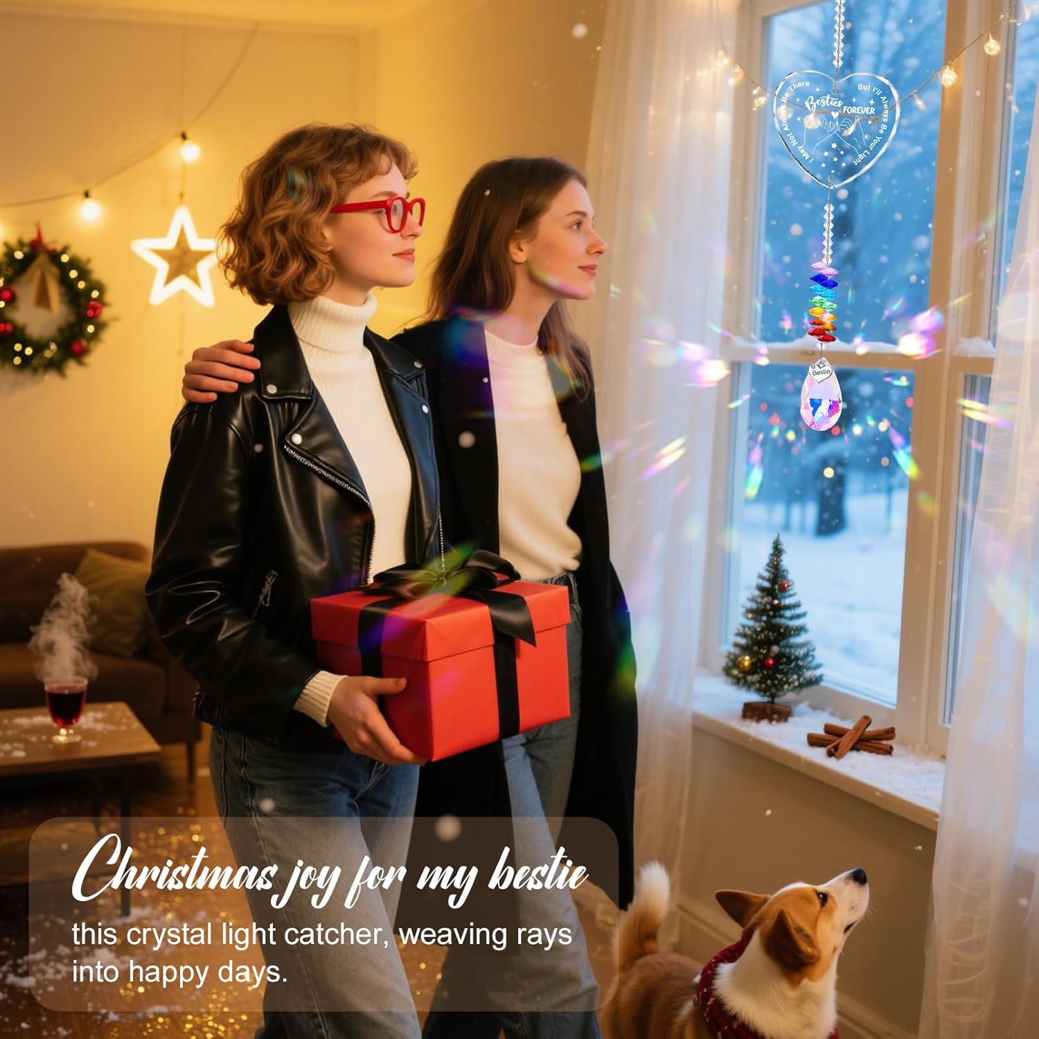 Friendship Gift Suncatcher, Best Friend Crystal Hanging Ornament for Rainbow Maker Bestie Gifts Hanging Crystal Heart Sun Catcher Ornament Gift for Hanging Decoration - Image 8