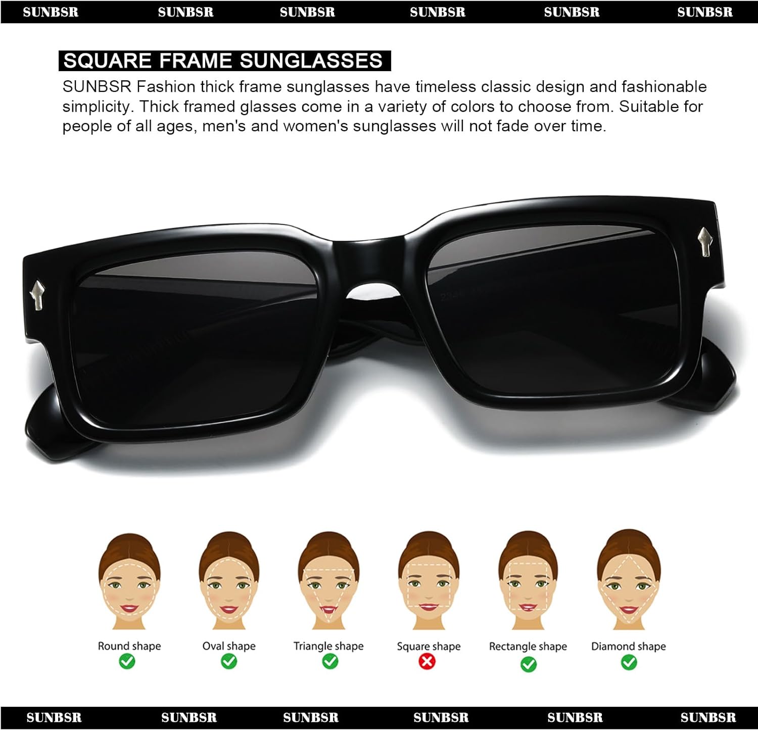 Classic Square Sunglasses for Women Men Trendy Thick Frame Rectangle Sun Glasses Chunky Black Shades - Image 5