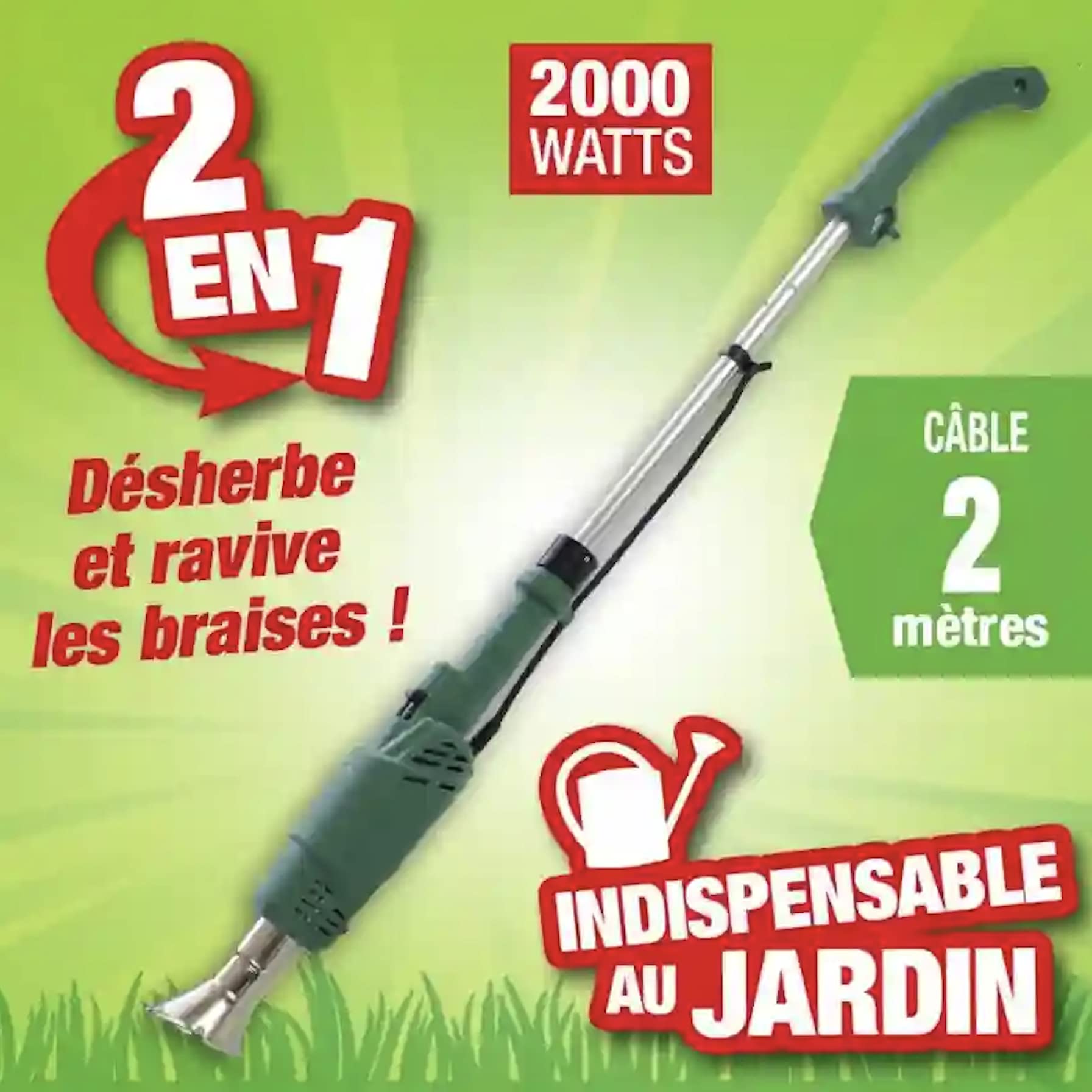 Désherbeur Thermique 2000 W - Brûleur Mauvaises Herbes - Remplace Le Désherbant Classique - Peut Aussi Raviver Un feu ou des Braises