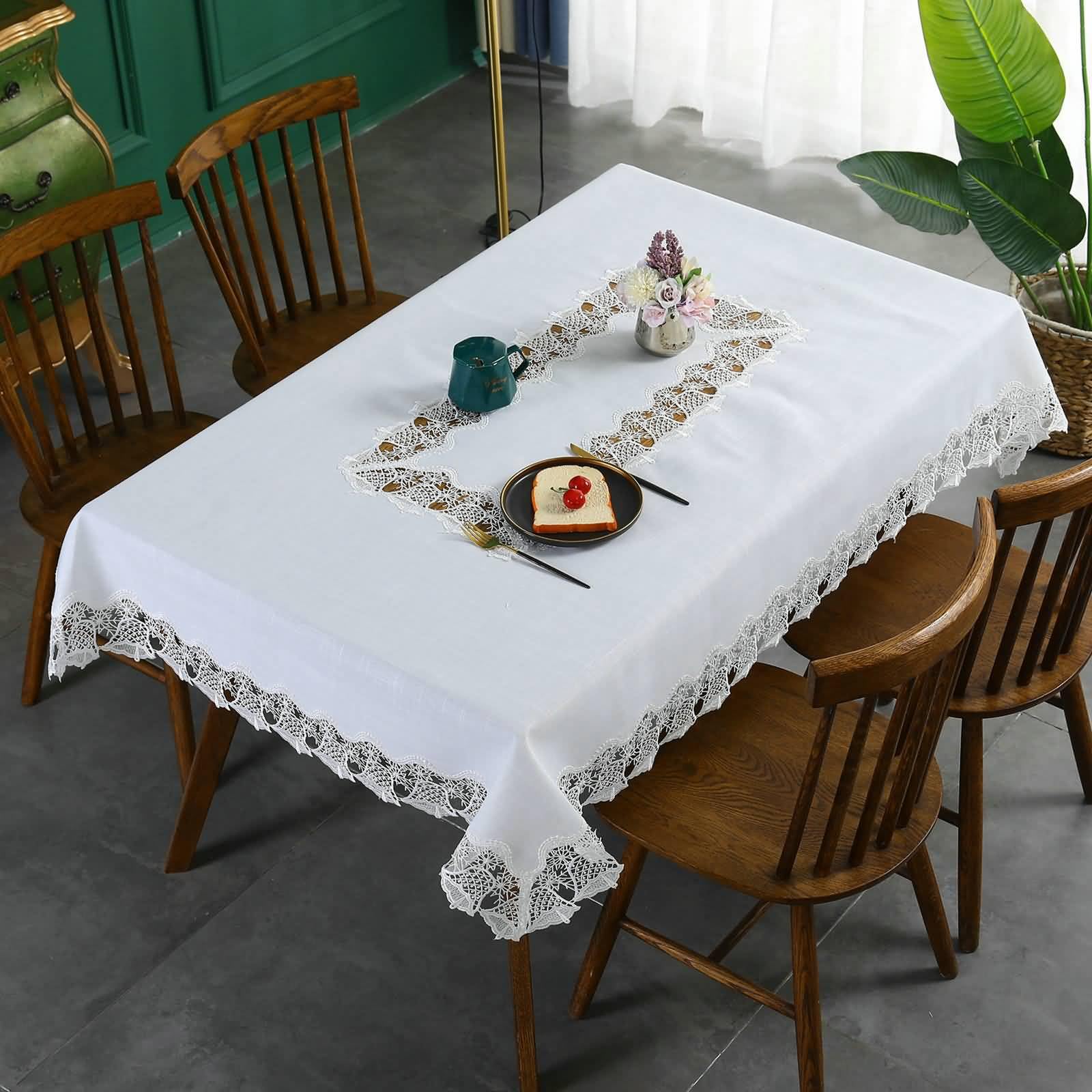 Tovaglia Rettangolare Antimacchia Poliestere, Bianco, 150x250cm