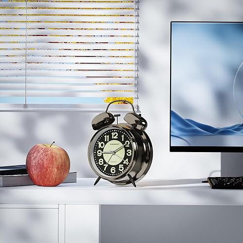 Miniatura 8 de CHEREEKI Reloj despertador fuerte para adultos que duermen con mucha resistencia, reloj analógico silencioso sin tictac con luz de fondo, esfera