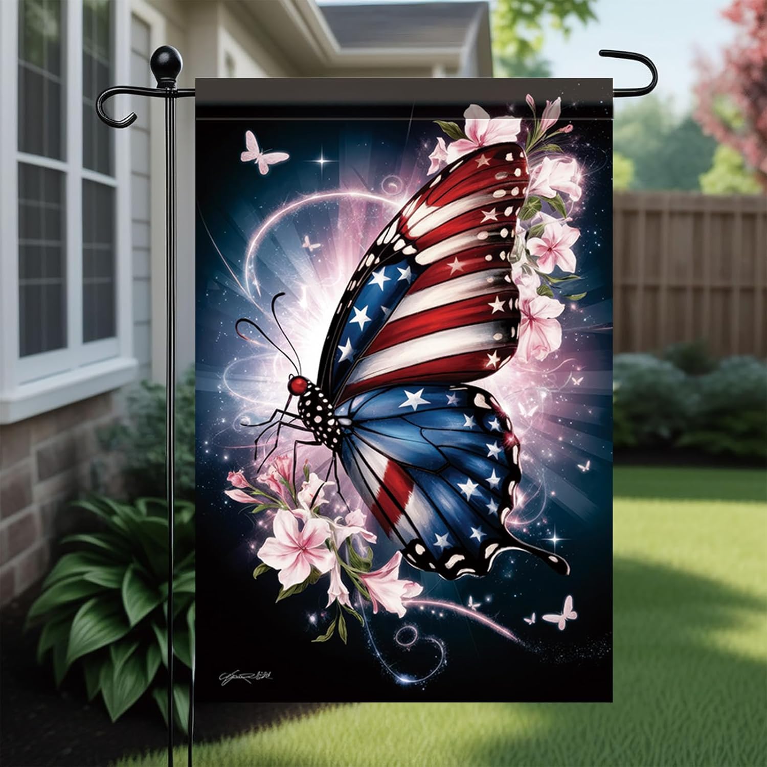 Patriotic American Flag Butterfly Garden Flag 4th of July Memorial Day 12x18 Inch Double Sided Veterans Day Decorations Supplies for independence Day Decorative Yard Flag Decor Outside - Image 4