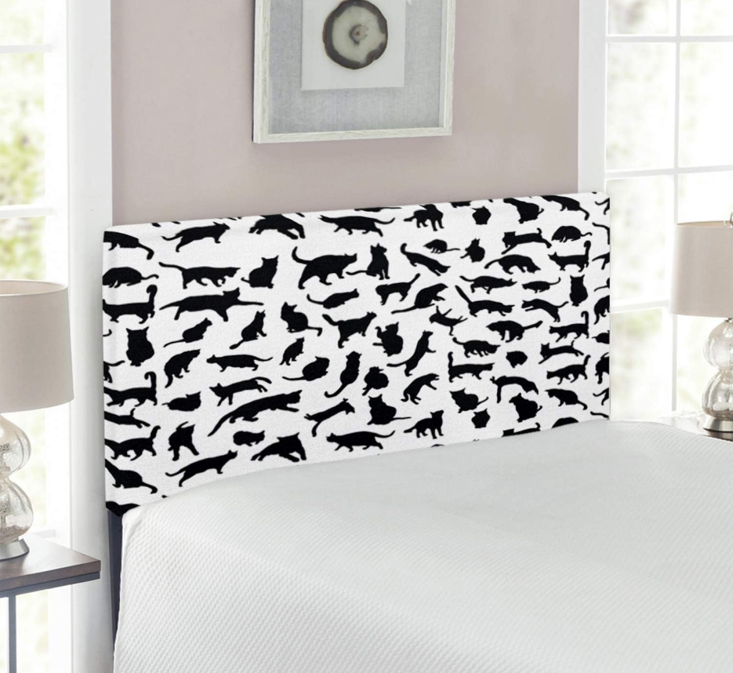 Ambesonne Cat Lover Headboard, Black Silhouettes of Cats