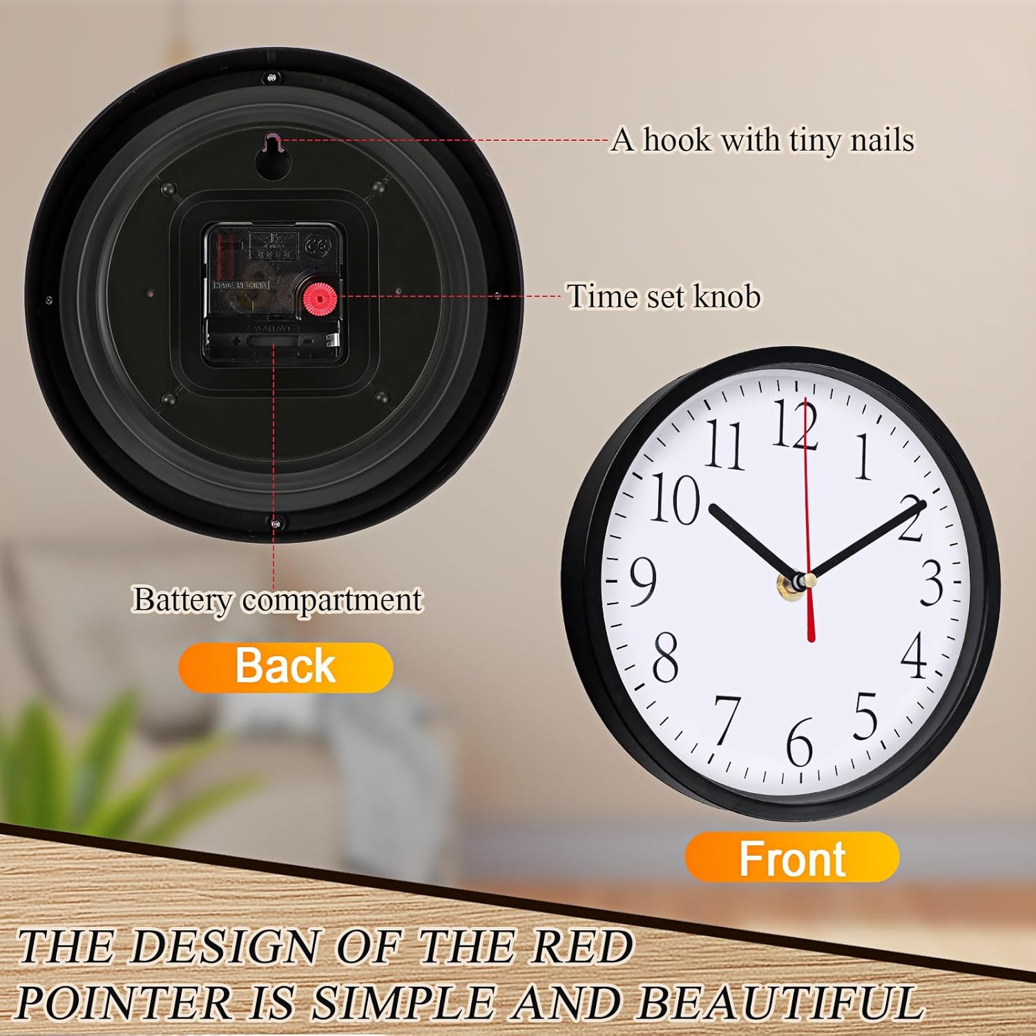 Inbagi 4 Pcs Wall Clocks Battery Operated 8 Inch Black Small Silent Non Ticking Analog Quartz Clock Modern Round School Clocks for Home Bedroom Kitchen Bathroom Office Living Room