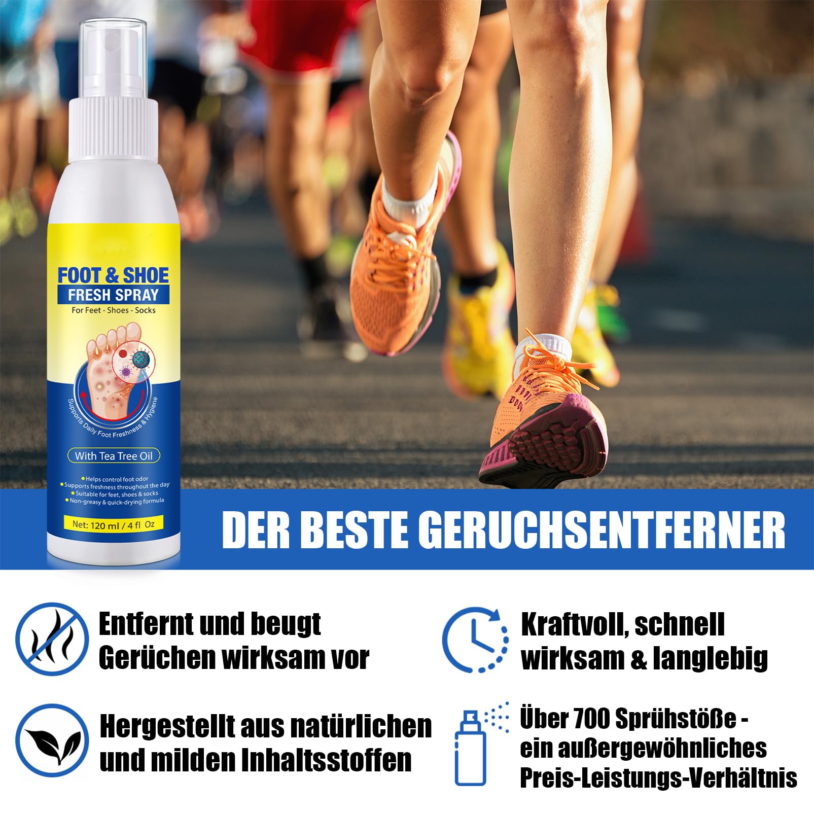 Pielęgnacja stóp S-pray z olejkiem z drzewa herbacianego – 120 ml spray do stóp i paznokci – olejek z drzewa herbacianego – pielęgnacja stóp – spray do pielęgnacji stóp dla kobiet i mężczyzn