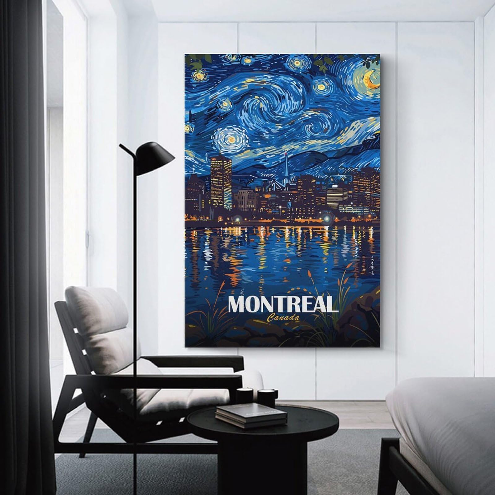 Junmoney Canvas Wall Decor Montreal Canada Starry Night Art, 20x30inch(50x75cm), for Bedroom, Guest Room Or Reading Nook, Decorative Wall Art for Cosy Rooms