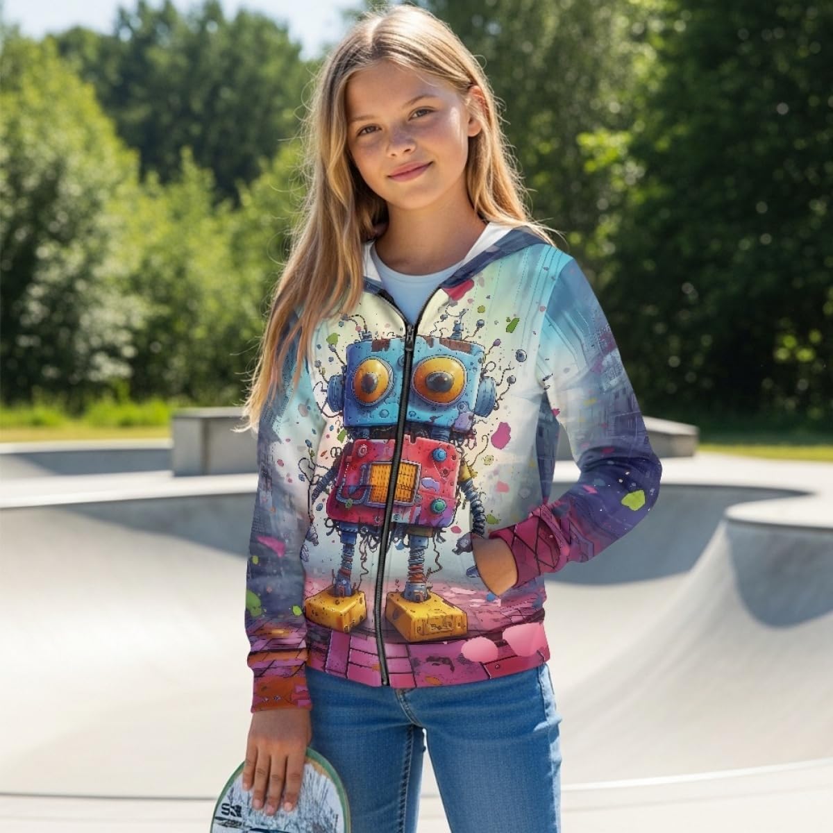 GLUDEAR Boys Girls Cool 3D Printed Long Sleeve Hooded Sweatshirt Zip Up Jacket Pullover Hoodies
