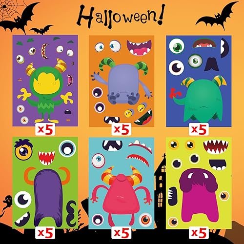 Miniatura 2 de Funnlot Calcomanías de Halloween para niños, juegos de fiesta de Halloween, calcomanías para niños, calcomanías de monstruo, 30 unidades,