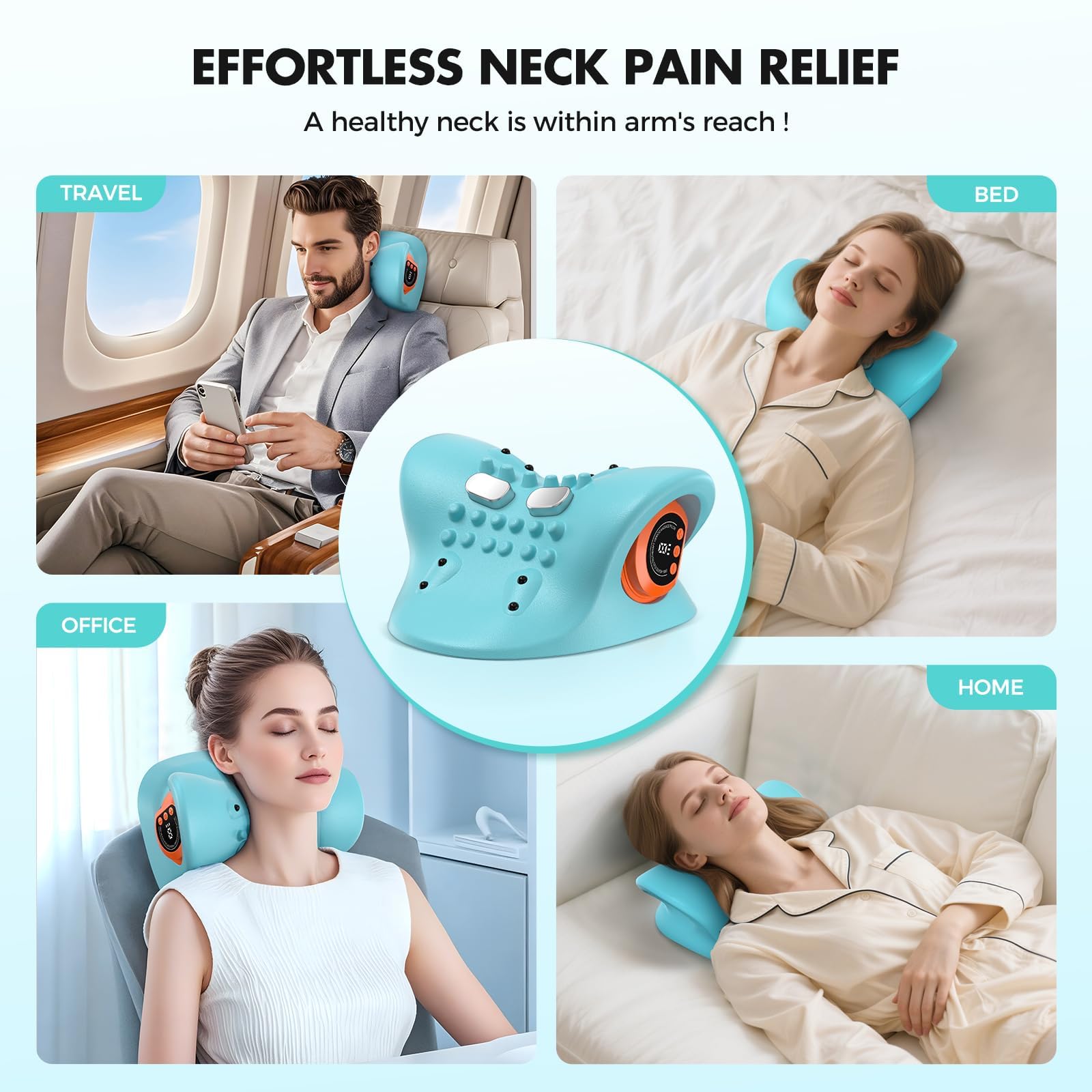 Masseur Cervical EMS avec Chauffage, Masseur de Cou Sans Fil pour Soulager la Douleur Des Tissus Profonds, Masseur Cervical et Dos Électrique, 6 Vitesses Réglables, 3 Modes, Sans Fil