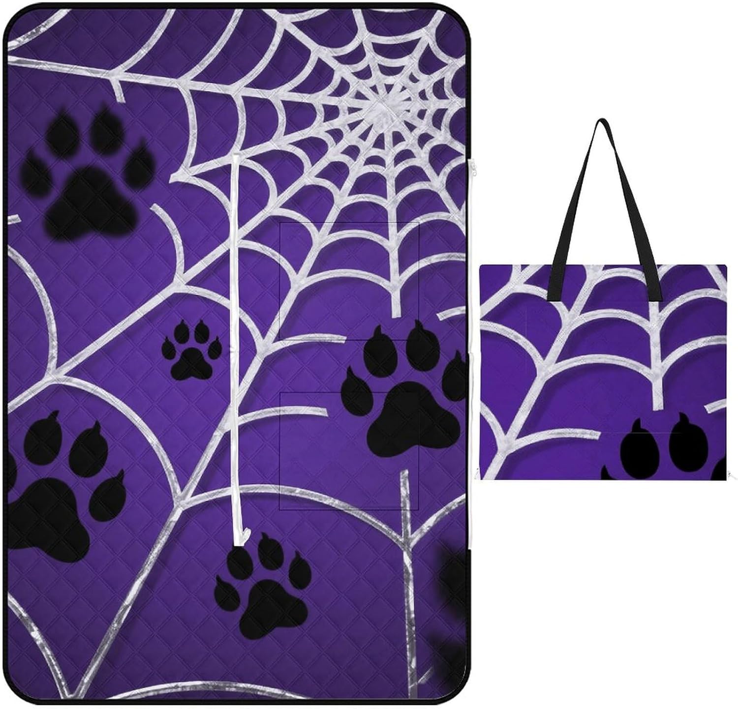 Dog Paws Web Picnic Blanket 150x100cm, Foldable 2-in-1 Picnic Mat and Tote Bag Portable Waterproof Beach Mat Sandproof Outdoor Blanket for Park, Hiking, Beach, Camping, Travel