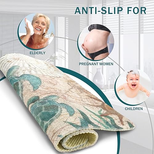 Miniatura 6 de Tapetes de ducha de tortuga marina para ducha interior, tapete de baño cuadrado antideslizante, bonito tapete de ducha para suelo de baño, tapete de