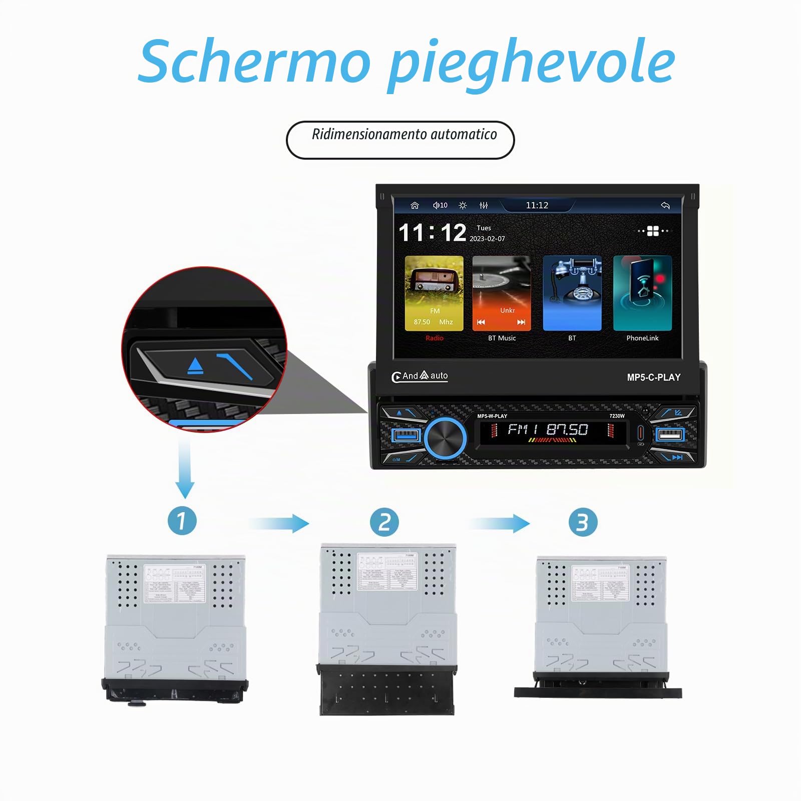 Hikity 7" 1 DIN CarPlay Autoradio con Bluetooth FM Retrocamera