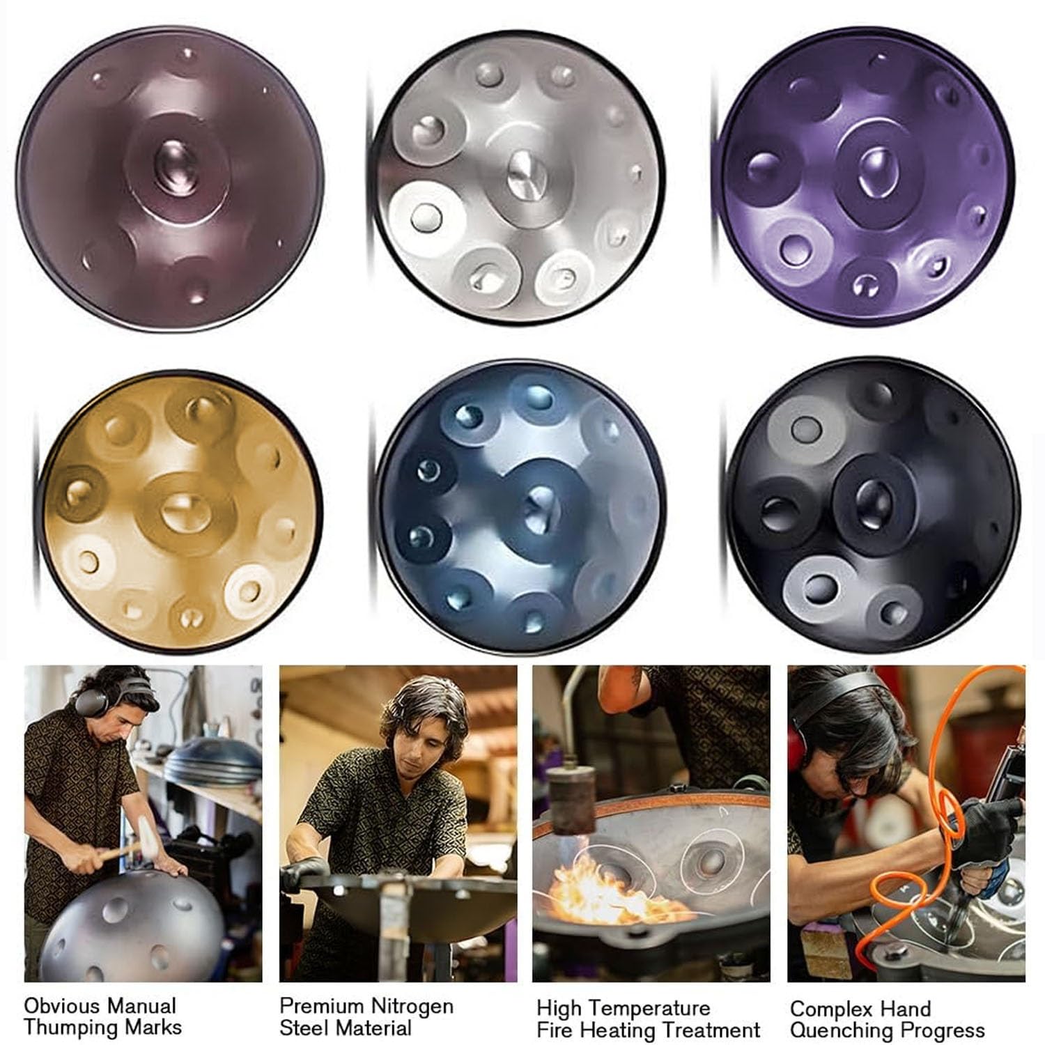 Handpan 432 Hz/440 Hz Strumento a Tamburo Handpan, Tamburo a Mano In Acciaio Da 22 Pollici, Alto Livello Di Qualità Strumento a Percussione per meditazione e musicoterapia(Gold,440HZ/10Note)