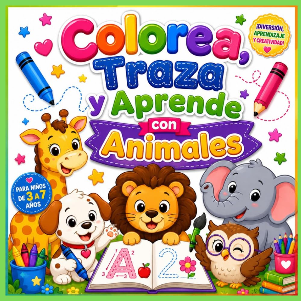 Colorea, Traza y Aprende con Animales: actividades educativas para desarrollar atención, motricidad fina y creatividad con adorables animales