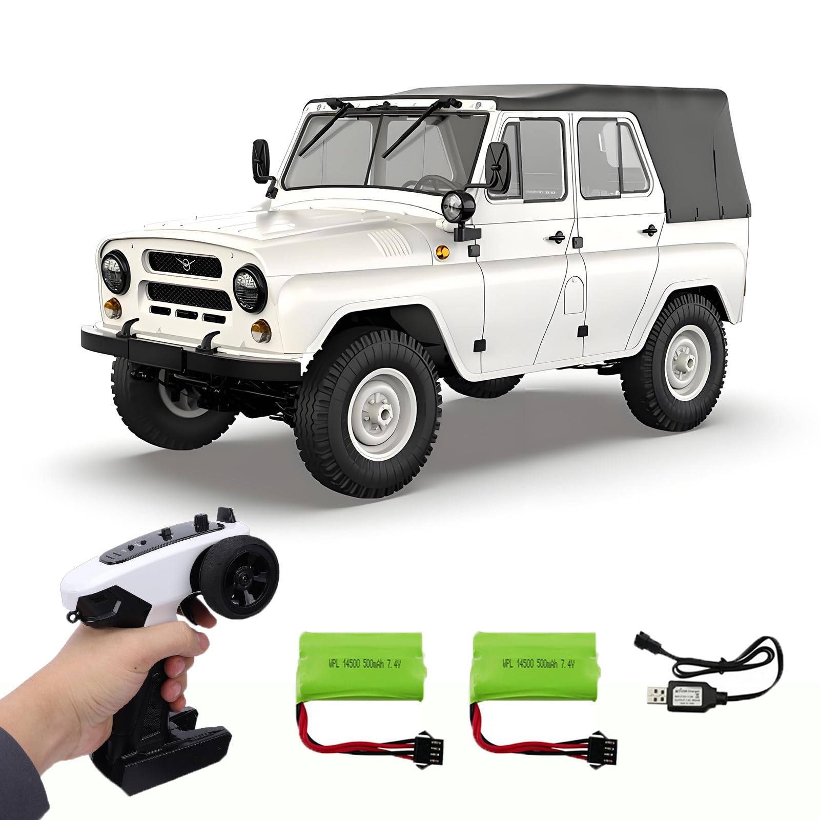Hylukon RC Crawlers, 4WD All Terrain Off-Road Remote Control Car with LED Lights, Rechargeable RC Trucks, Convertible Mode Remote Control Climbing Vehicle for Adults (White)