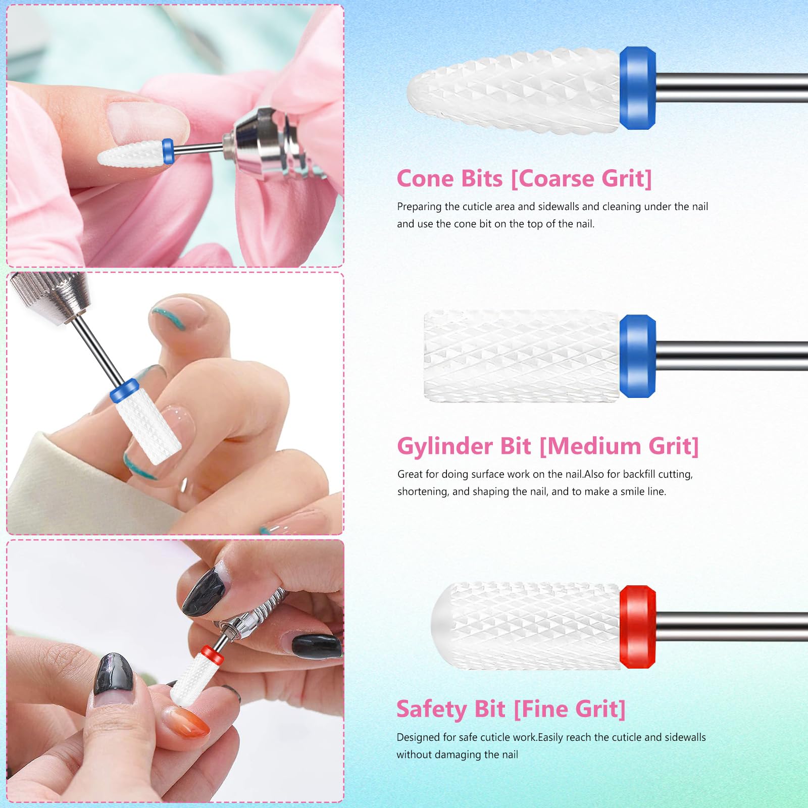 13 PzPunte Fresa Unghie Professionale, Punte Fresa per Unghie da 3/32": 3 punte in carburo di tungsteno, 3 puntes in ceramica, 6 puntes in metallo e 1 pennello, per unghies in gel acrilico manicure