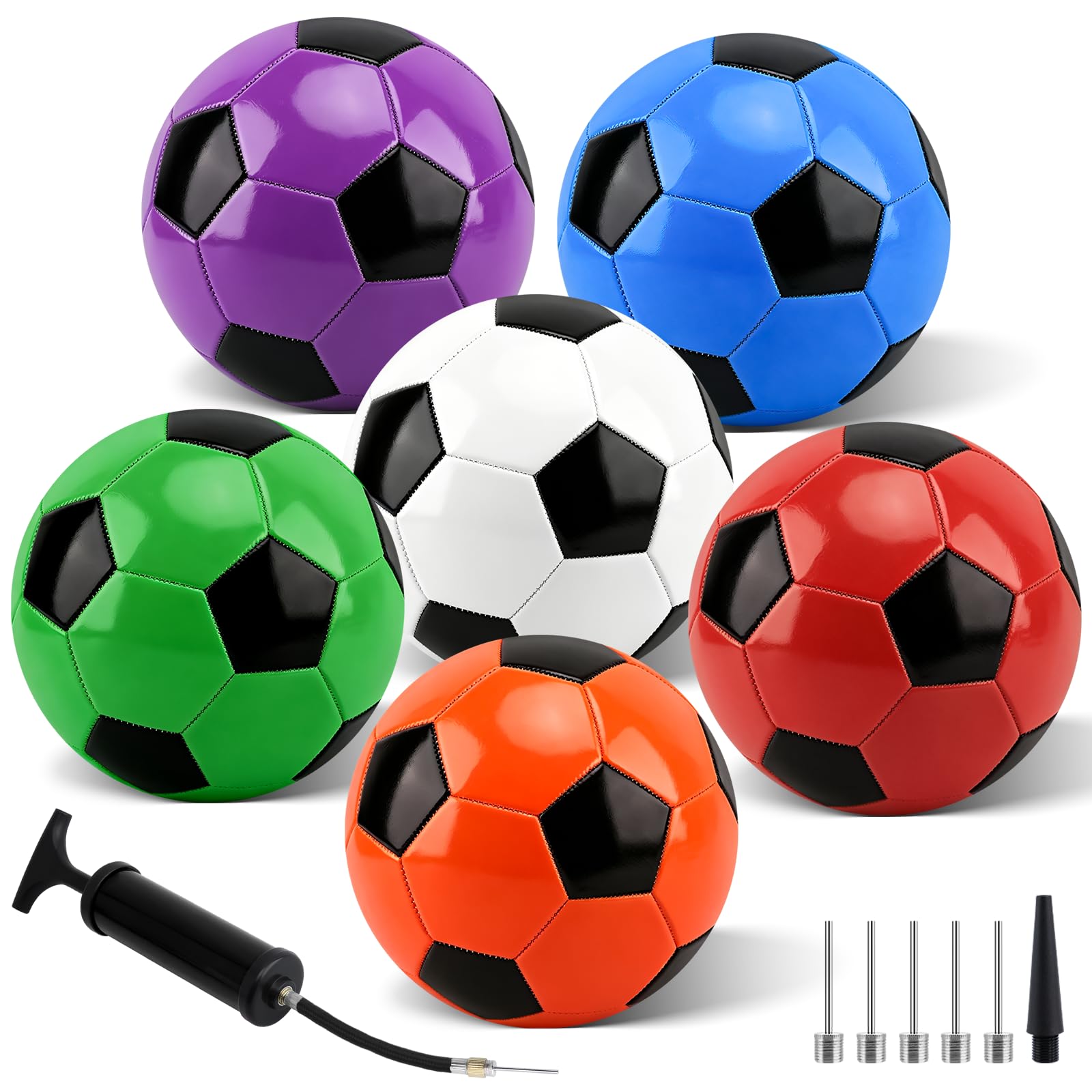 SIKEMAY 6 Packungen Fußballbälle, offizielle Größe 5, aufblasbarer Trainingsball mit Pumpennadel, für drinnen und draußen, Sport, Wettbewerb, christliche Wohltätigkeitsorganisation, Spendengeschenk