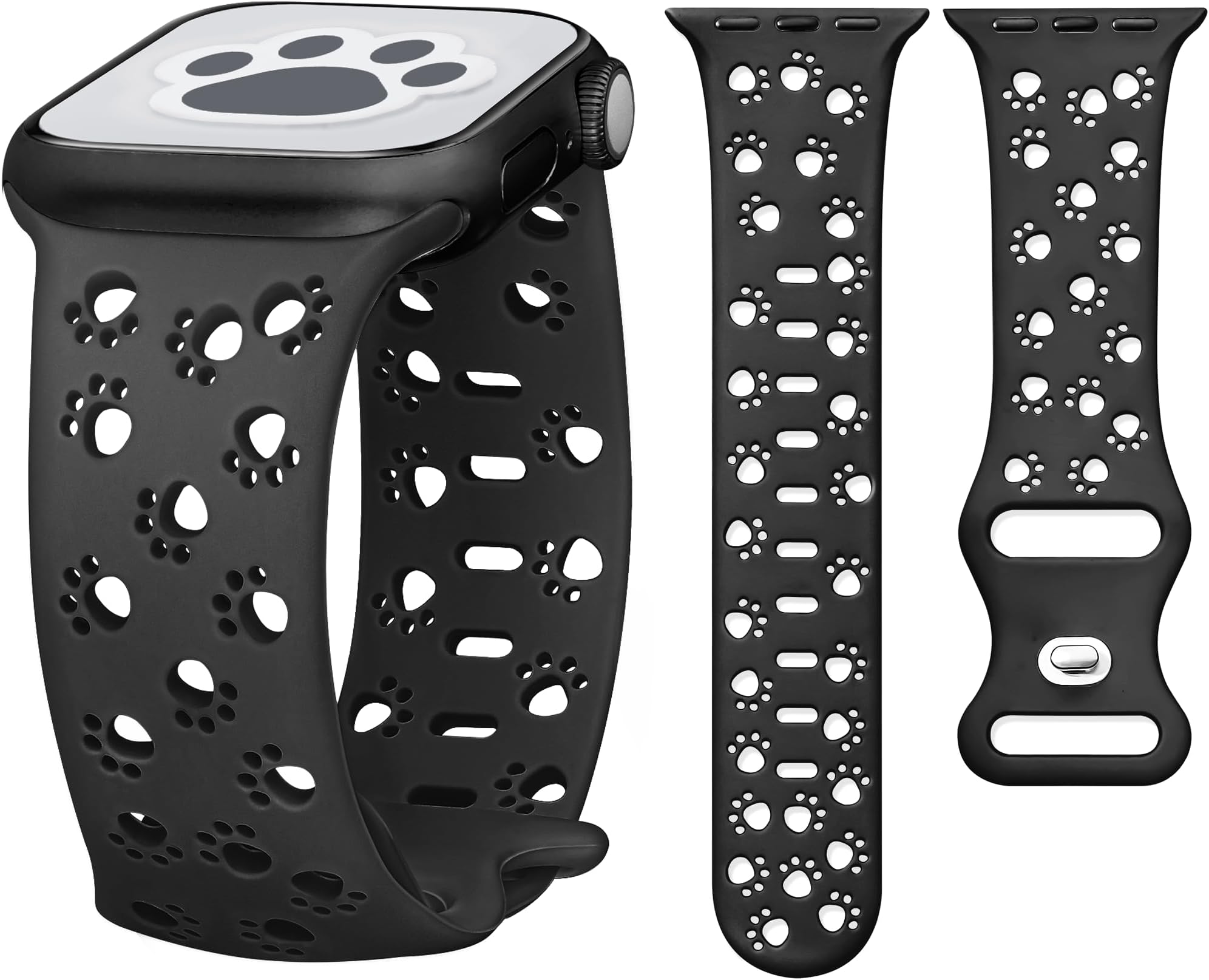 Silicone Band for Apple Watch Bands 46mm 45mm 44mm 49 42mm-S3 for Women, Cute Animal Dog Cat Paw iWatch Bands, Fancy Sport Band for Apple Watch Band Series 11 10 9 8 7 SE 6 5 4 3-Black