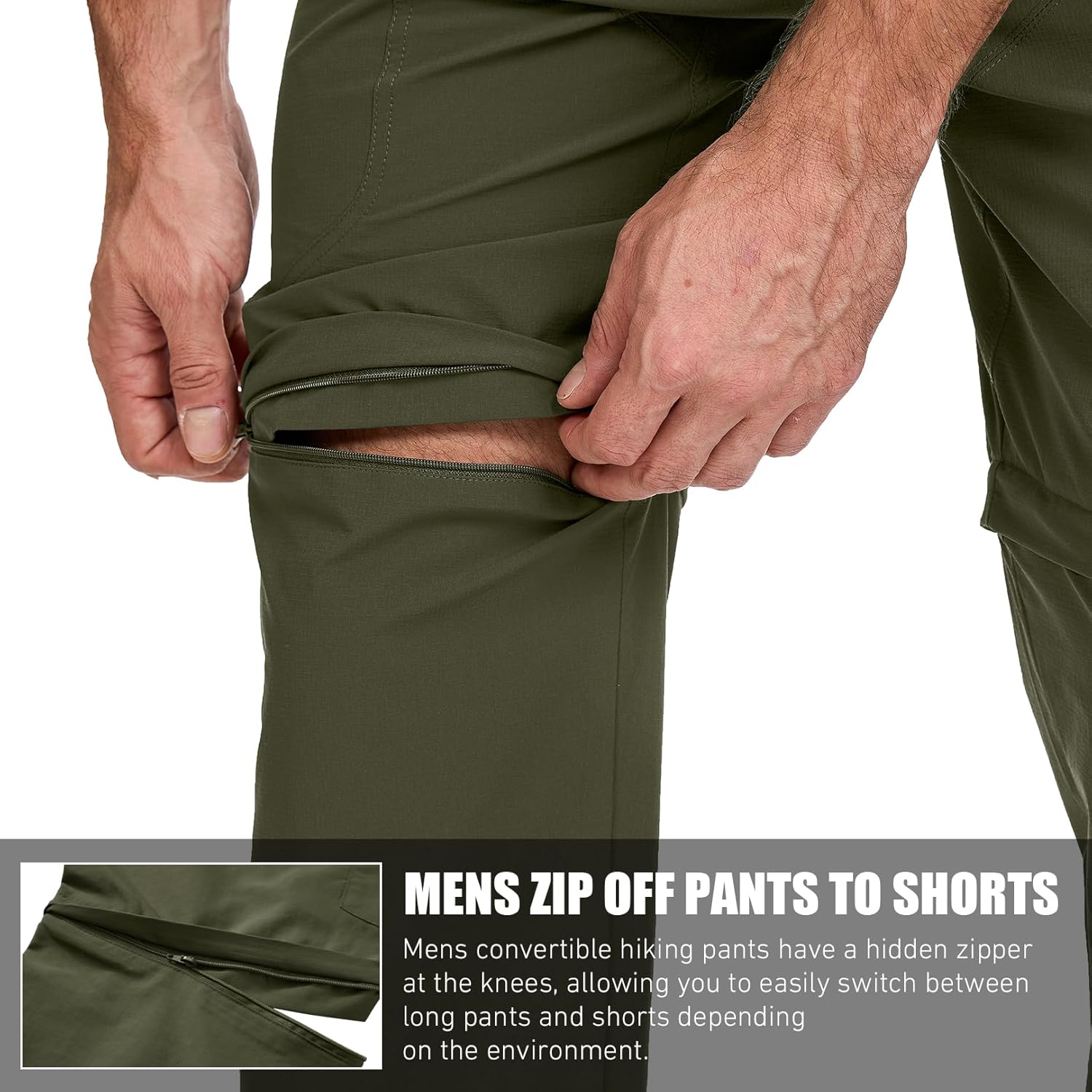 Mens Hiking Convertible Pants Quick Dry Waterproof Zip Off Lightweight Cargo Safari Fishing Work Pants Trousers with Belt - Image 3