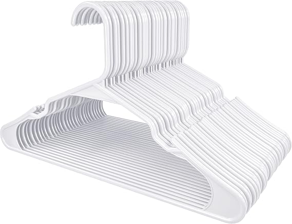 Plastic Hangers 50 Pack - Space Saving Clothes Hanger - Durable and Strong Closet Organizers and Storage Makes It Ideal Stocking Stuffers or Apartment or Dorm Room Essentials (White)
