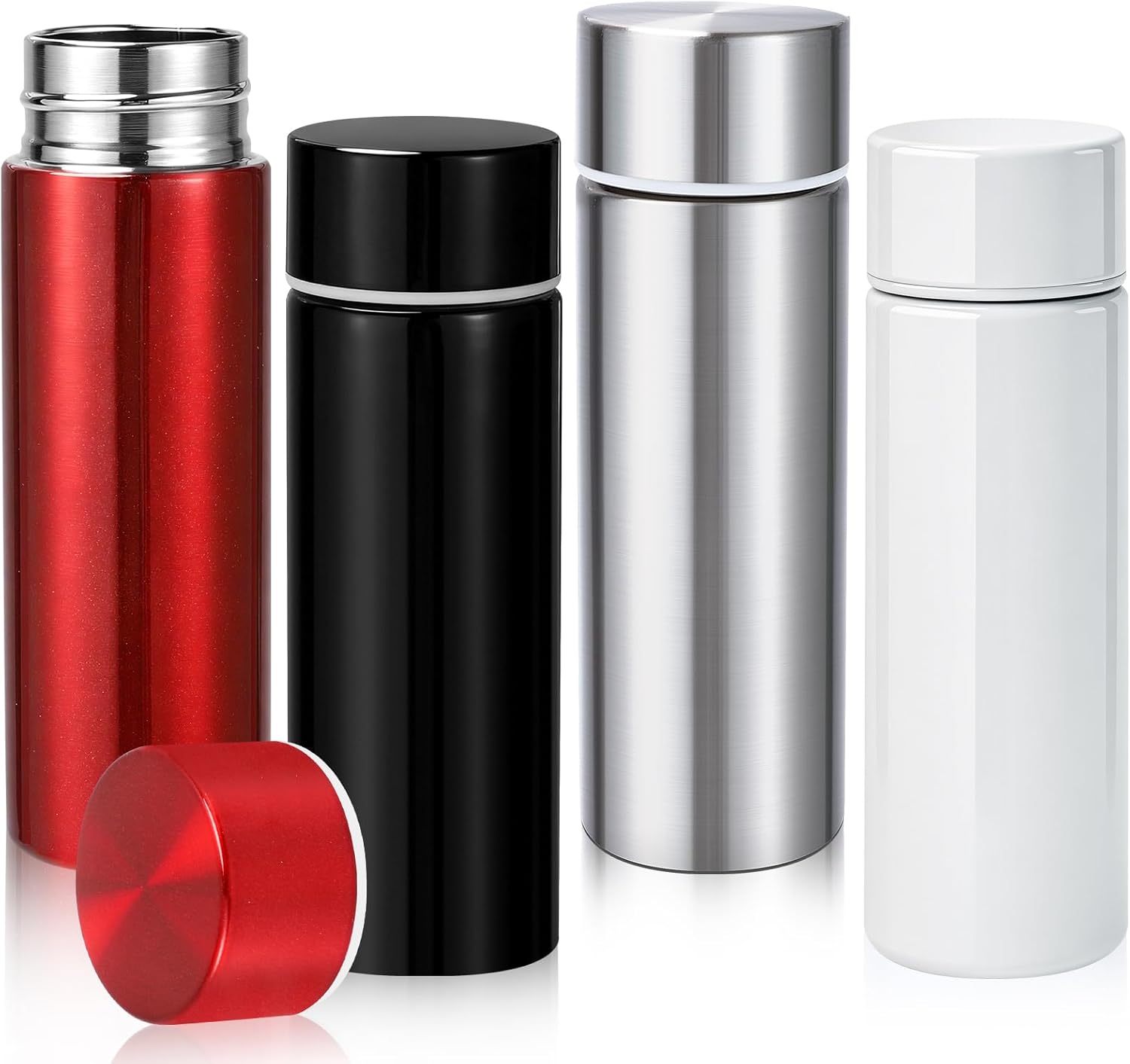 4 Pack Mini Water Bottles, 4.4 Oz Insulated Stainless Steel Bottle, Slim Purse Water Bottles, Leak Proof Flask Keeps Drink Cold and Hot for Purse Women Lunch Bag Coffee (4 Colors)