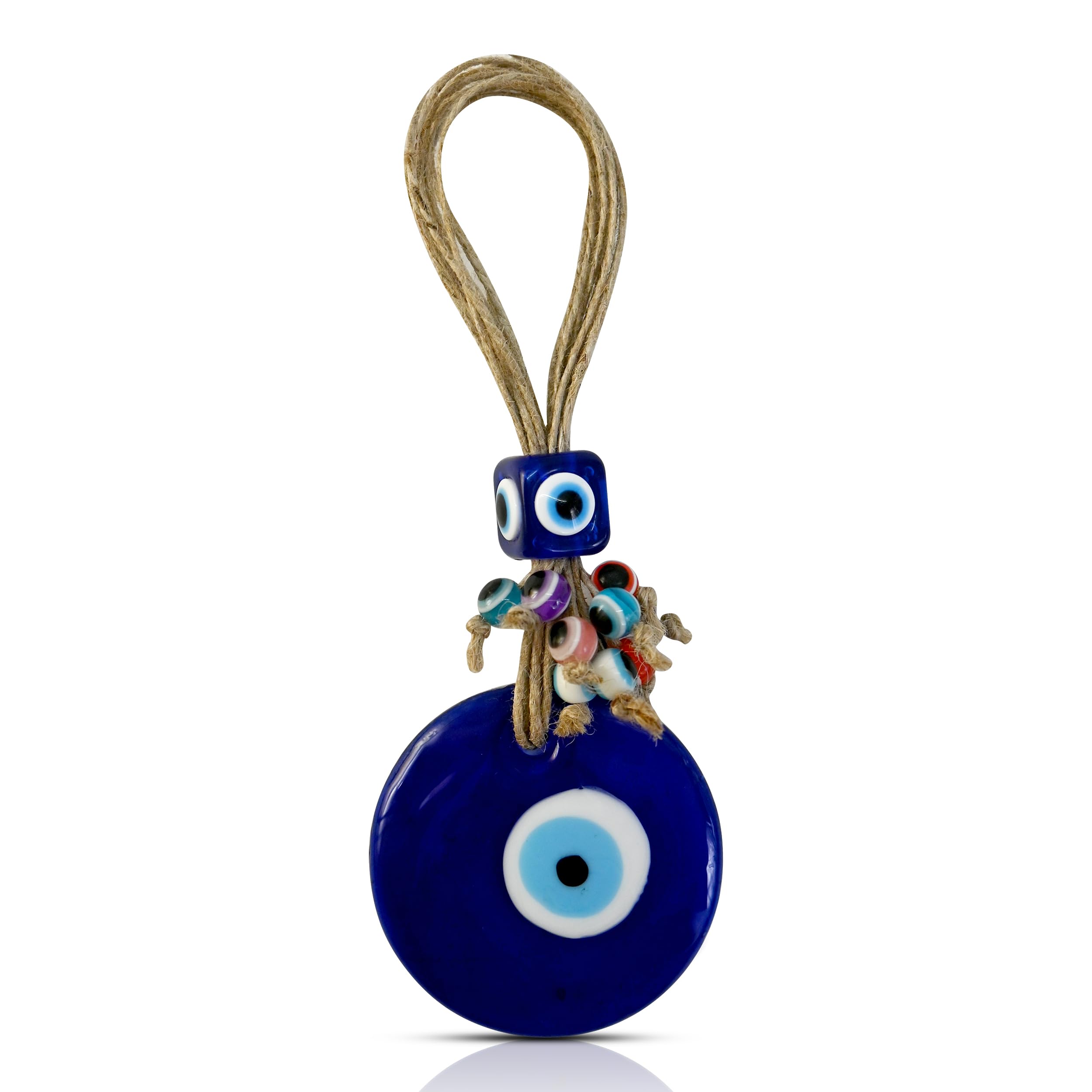 VKORA Glass Handmade Turkish Evil Eye Hanging with Multi Color Beads for Home Shop Office 6 CM Diameter