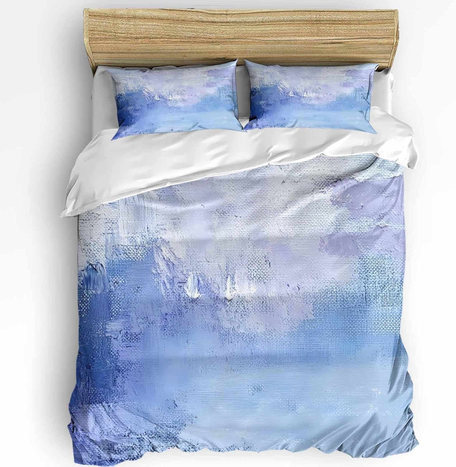 Duvet Cover Sets Modern Blue Purple Oil Painting,3 Pieces Bedding Set Ultra Soft Microfiber Quilt Covers and Pillowcase for Bedroom, Abstract Simple Art Bed Set All Seasons Use full